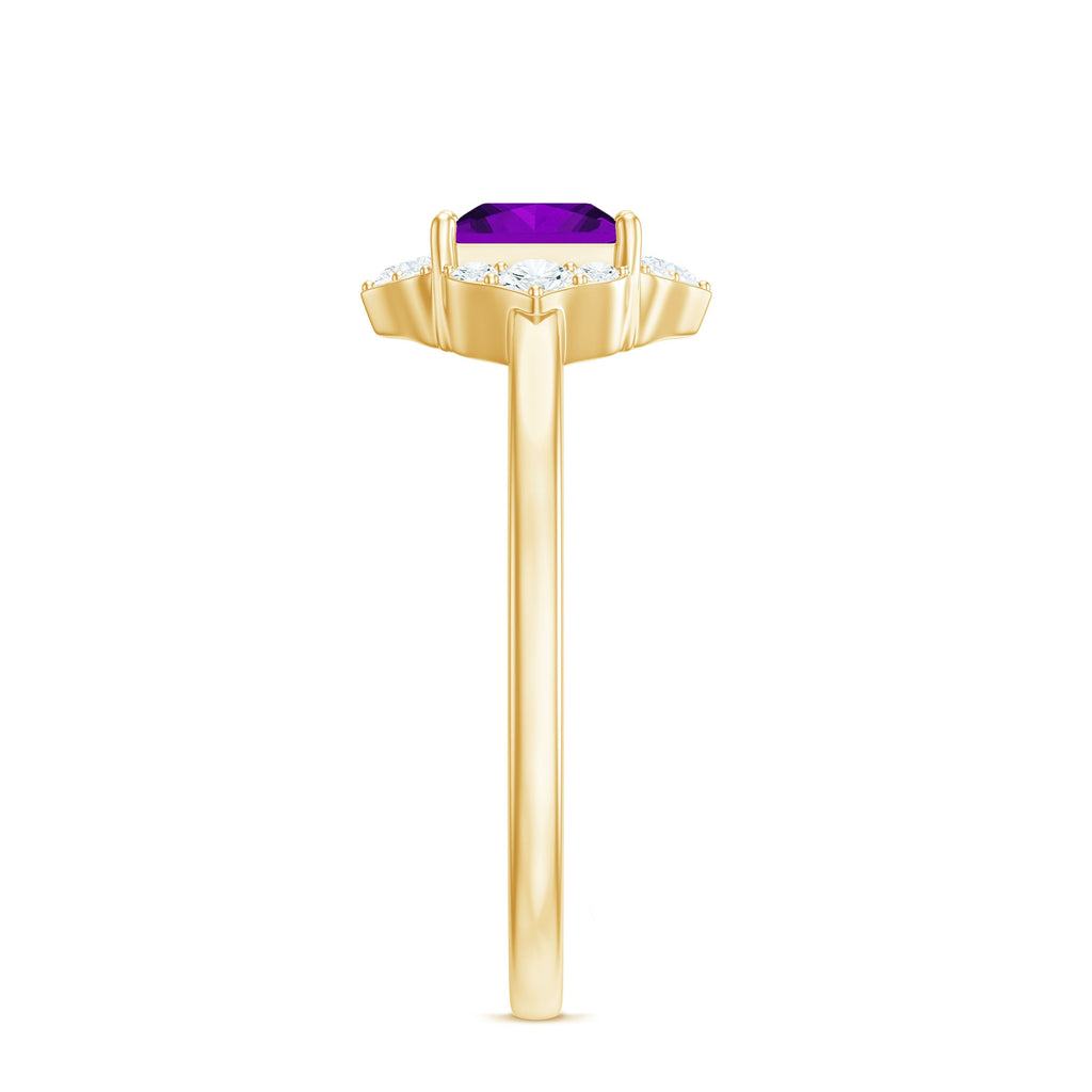 Natural 1.2 Carat Princess Cut Amethyst Flower Engagement Ring with Diamond