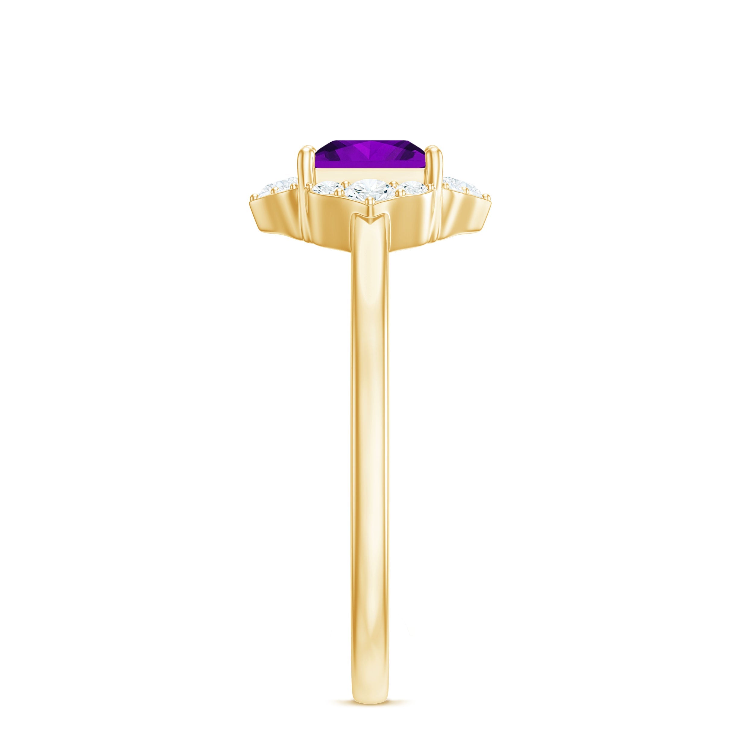 Natural 1.2 Carat Princess Cut Amethyst Flower Engagement Ring with Diamond