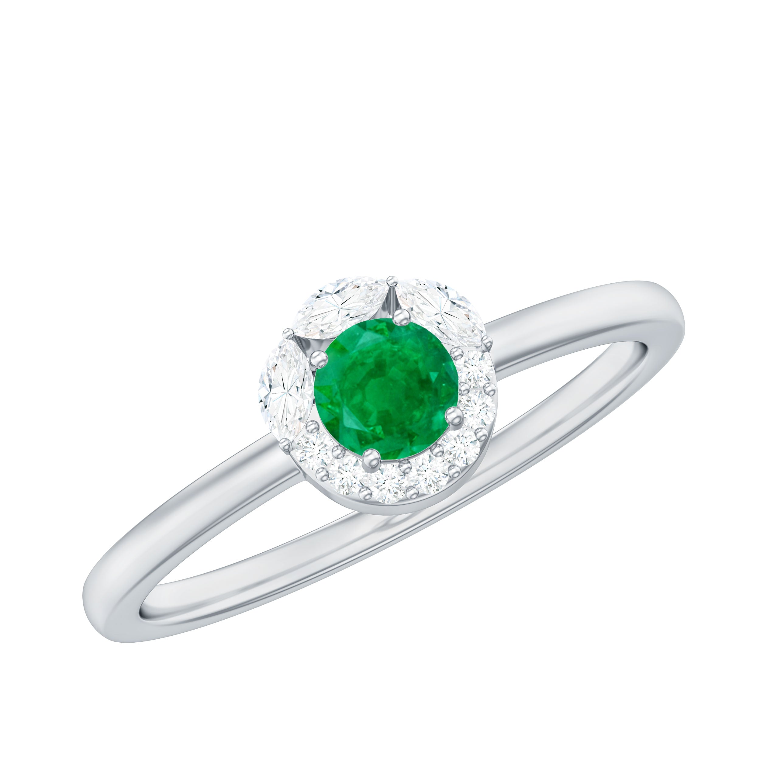 Emerald Promise Ring – Natural AAA Quality Emerald with Diamond Halo Design