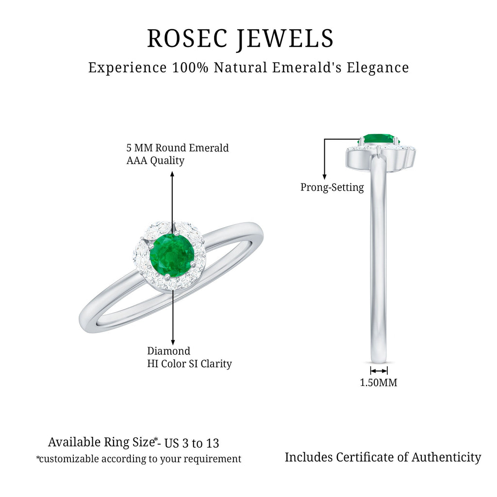 Emerald Promise Ring – Natural AAA Quality Emerald with Diamond Halo Design
