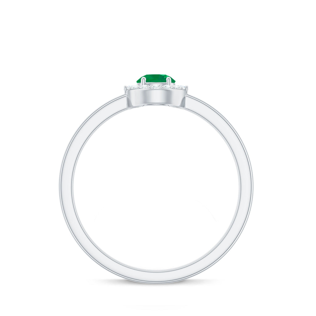 Emerald Promise Ring – Natural AAA Quality Emerald with Diamond Halo Design