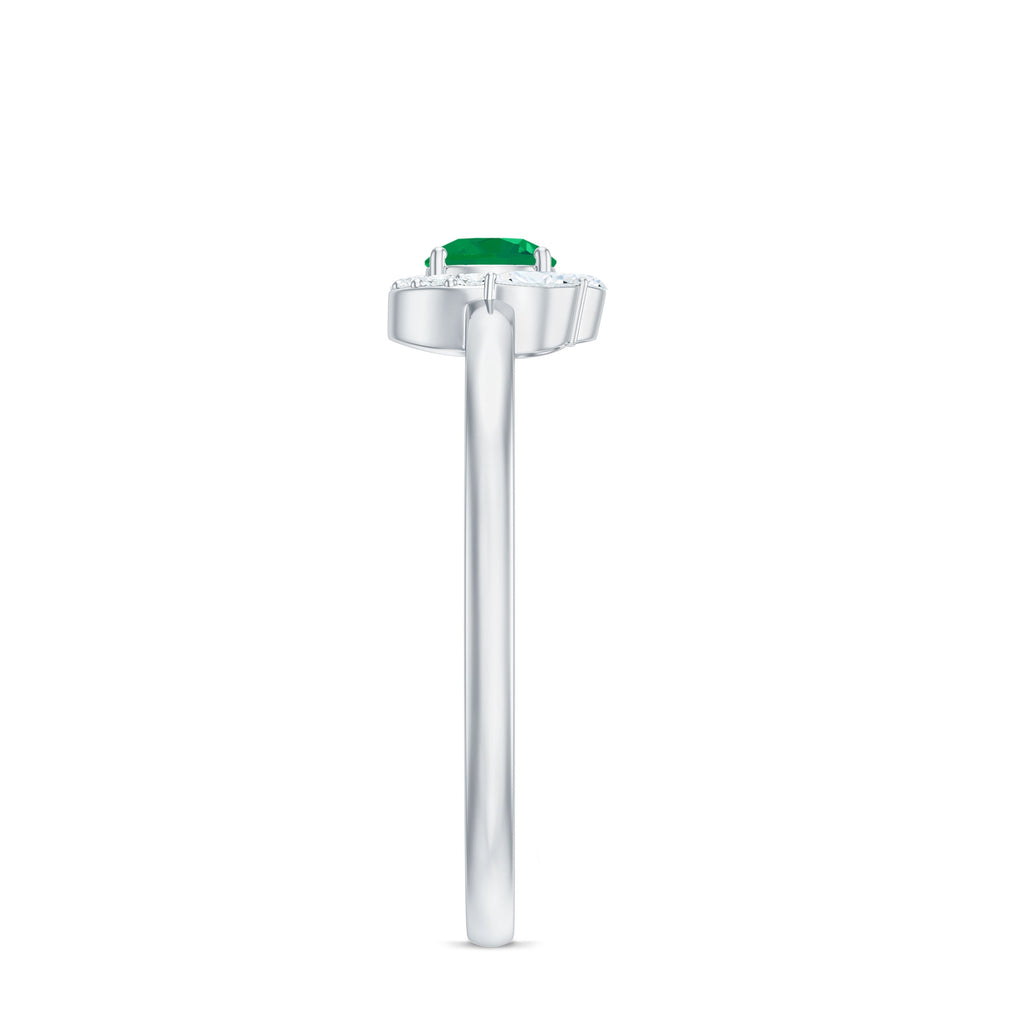 Emerald Promise Ring – Natural AAA Quality Emerald with Diamond Halo Design