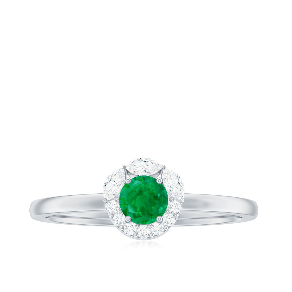 Emerald Promise Ring – Natural AAA Quality Emerald with Diamond Halo Design