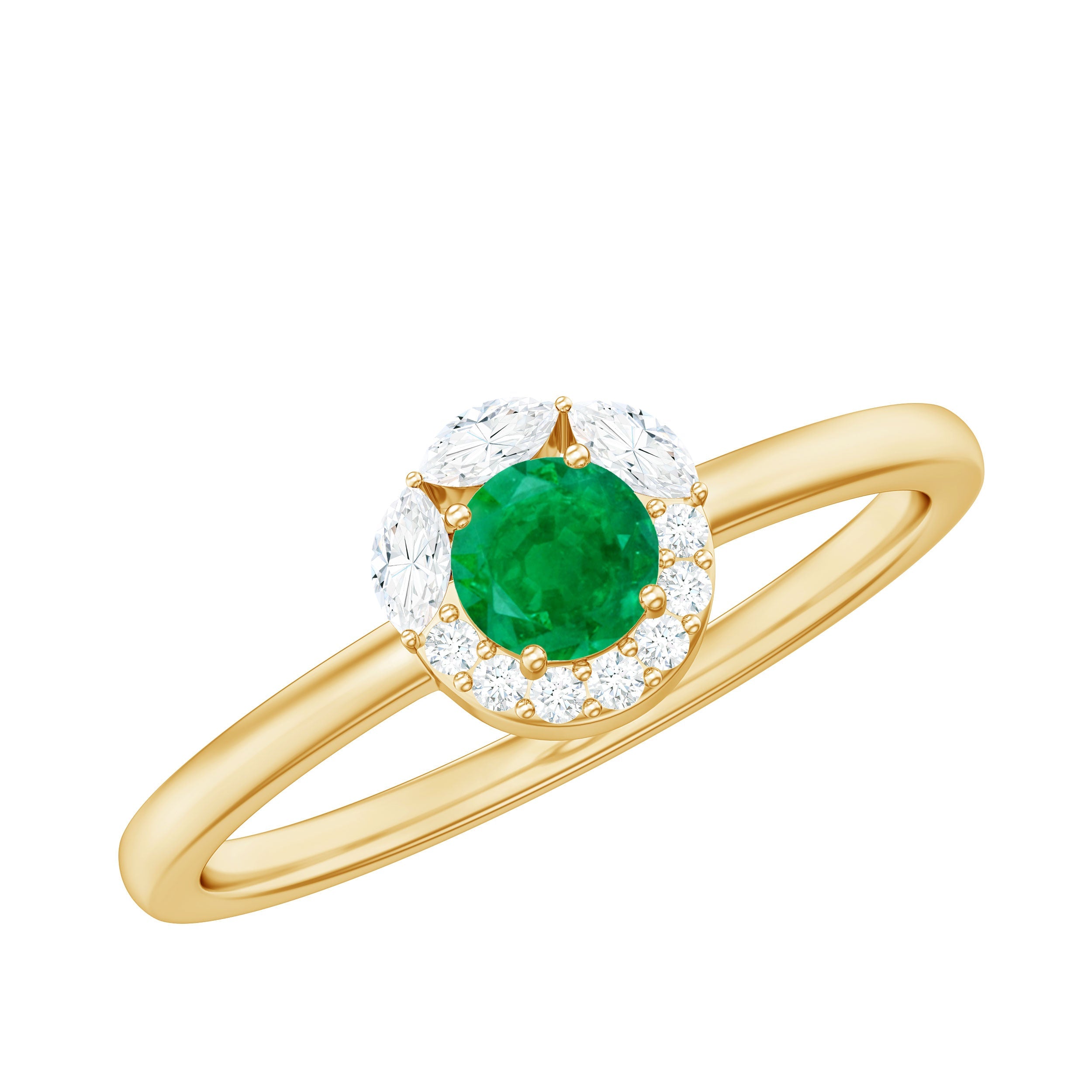 Emerald Promise Ring – Natural AAA Quality Emerald with Diamond Halo Design