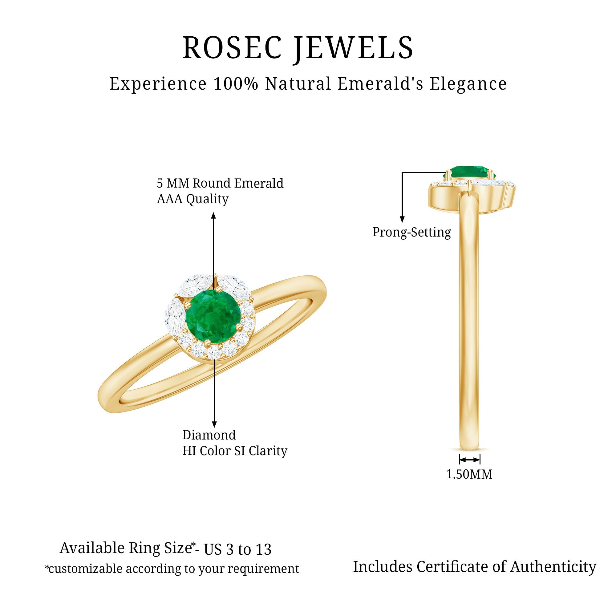 Emerald Promise Ring – Natural AAA Quality Emerald with Diamond Halo Design