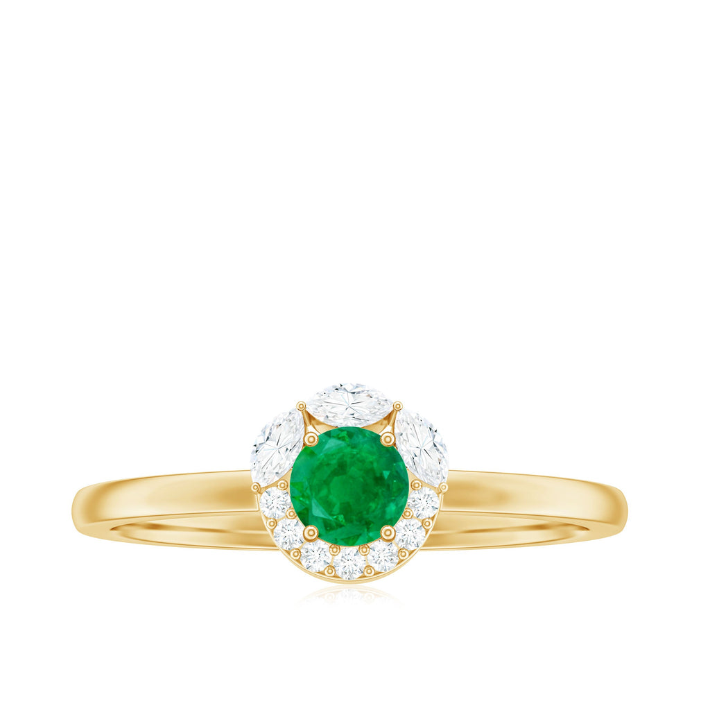 Emerald Promise Ring – Natural AAA Quality Emerald with Diamond Halo Design