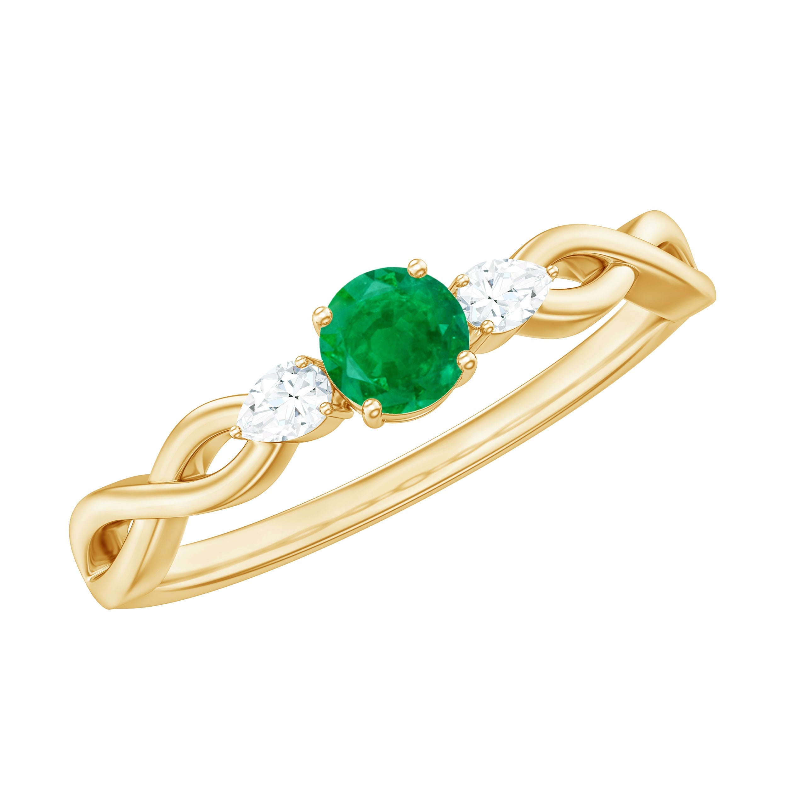 Emerald Promise Ring - Diamond Accent Crossover Shank Green Gemstone Band