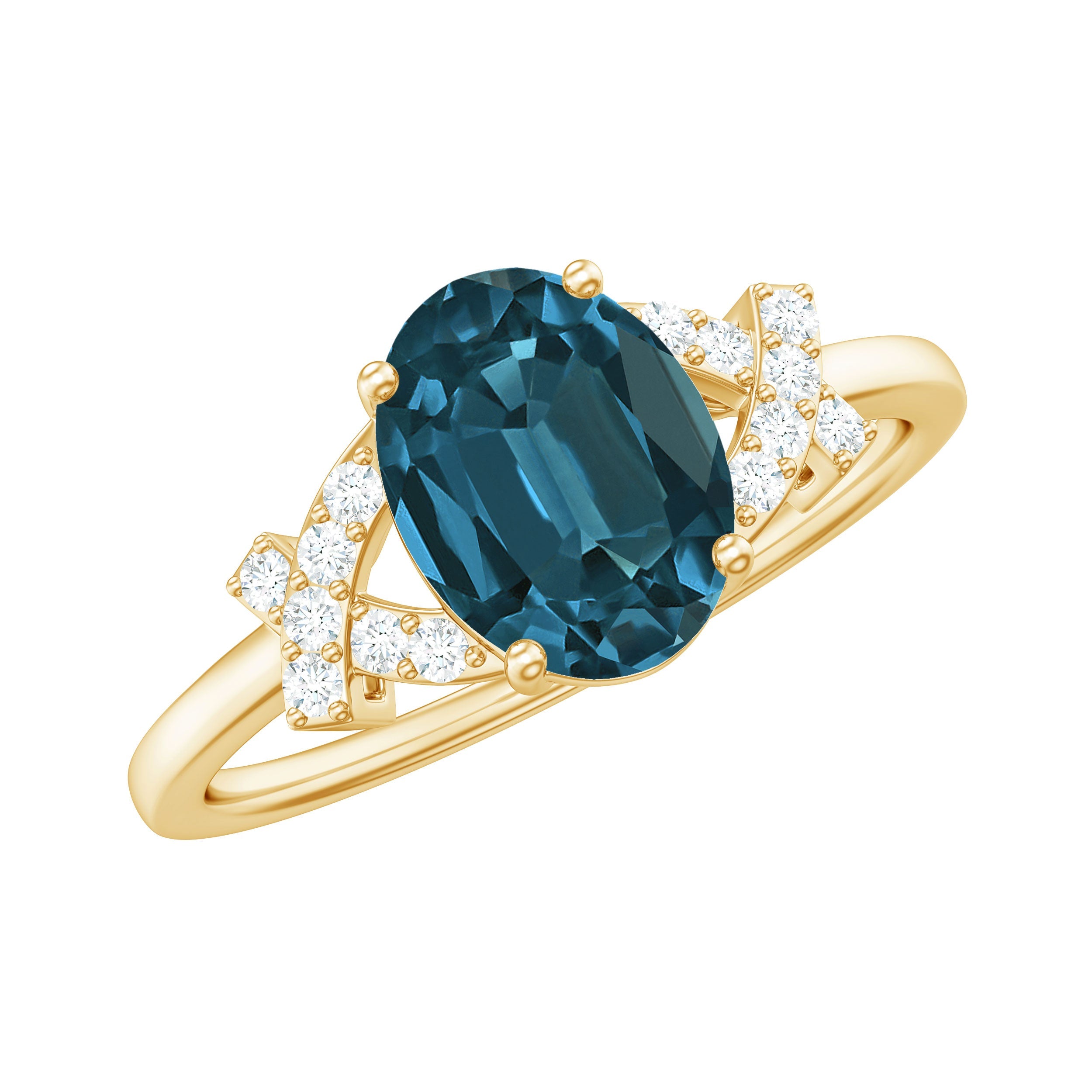 1 Carat Oval Cut London Blue Topaz Solitaire Engagement Ring with Split Shank
