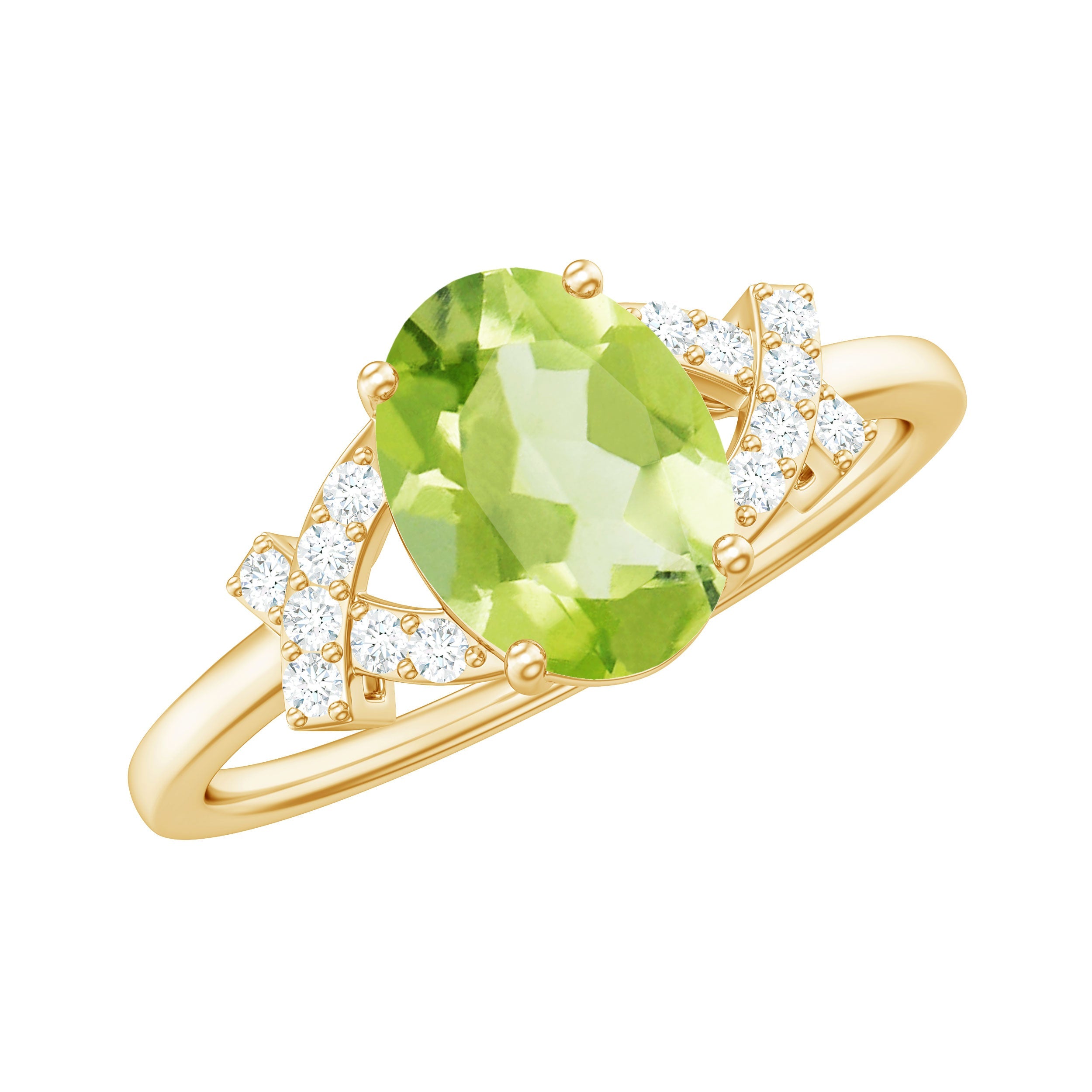 Peridot Engagement Ring – 1 Carat Oval Green Gemstone Ring with Diamond Split Shank