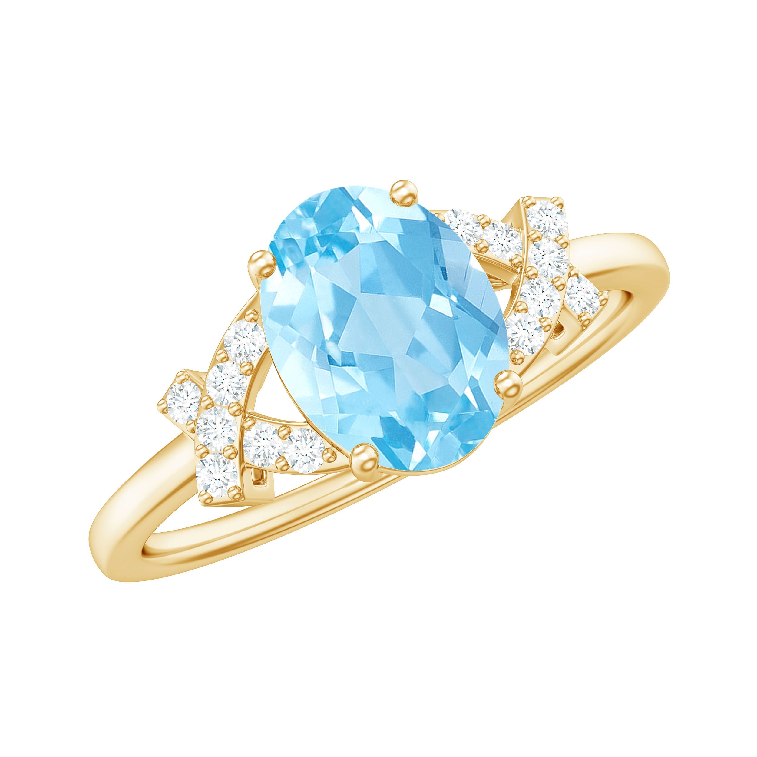 Aquamarine Engagement Ring – 1 Carat Oval Solitaire With Diamond Split Shank Design