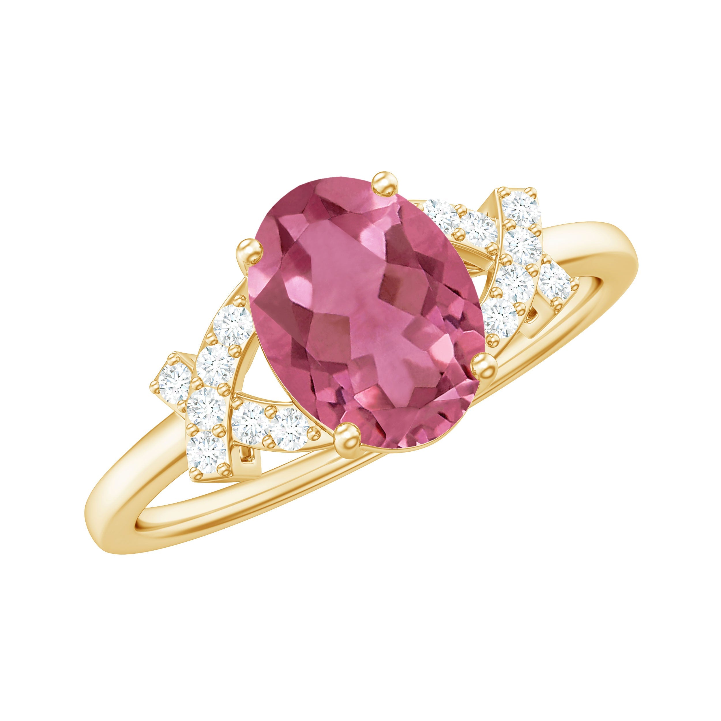 Pink Tourmaline Engagement Ring – Oval Split Shank Diamond Solitaire Band