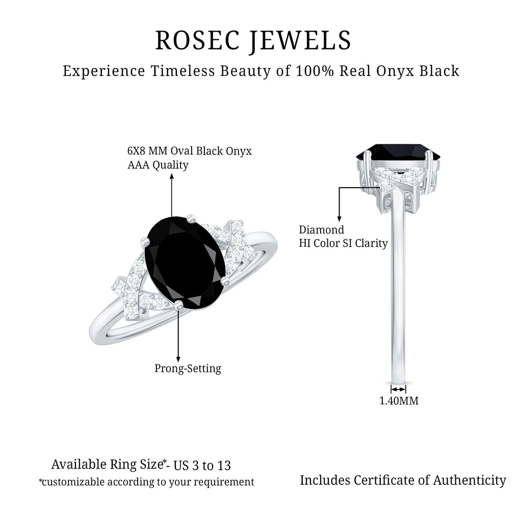 Solitaire Black Onyx Oval Engagement Ring in Split Shank