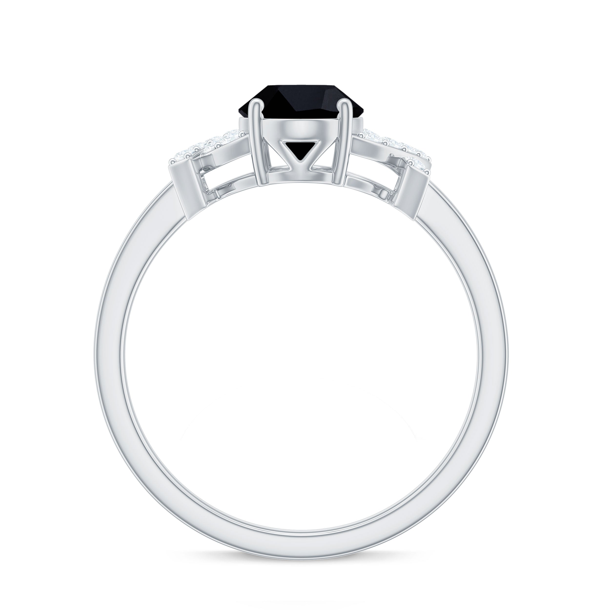 Solitaire Black Onyx Oval Engagement Ring in Split Shank