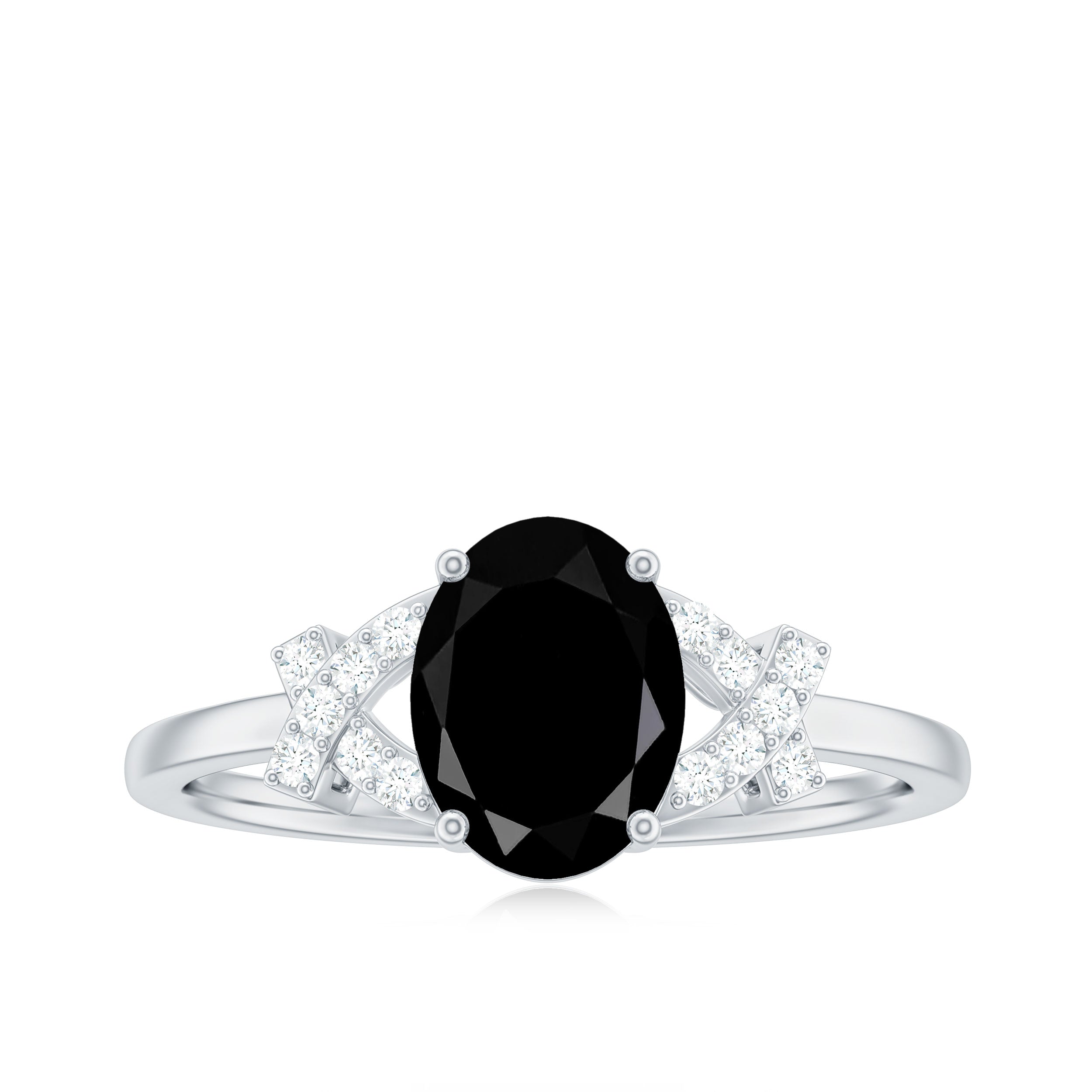 Solitaire Black Onyx Oval Engagement Ring in Split Shank