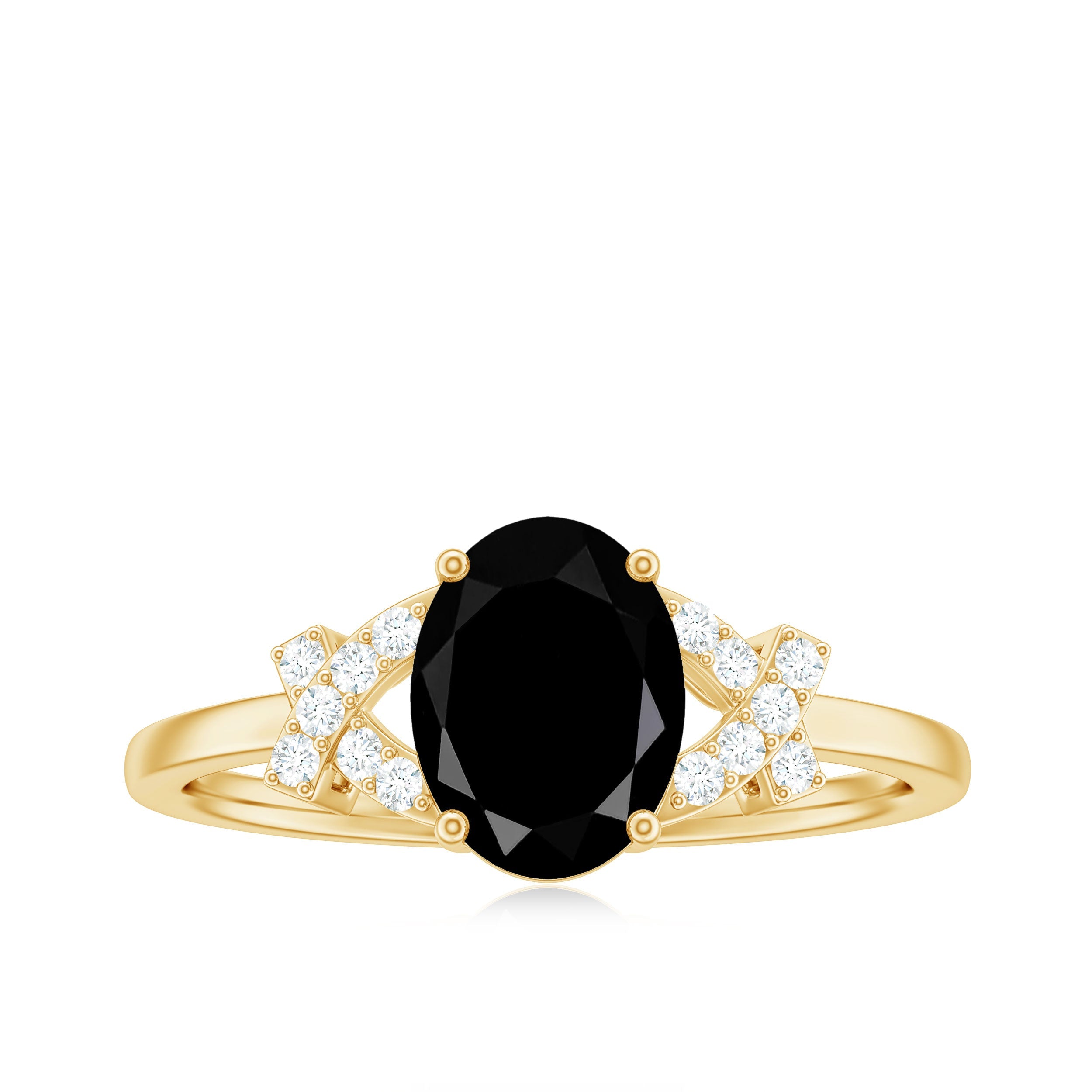 Solitaire Black Onyx Oval Engagement Ring in Split Shank