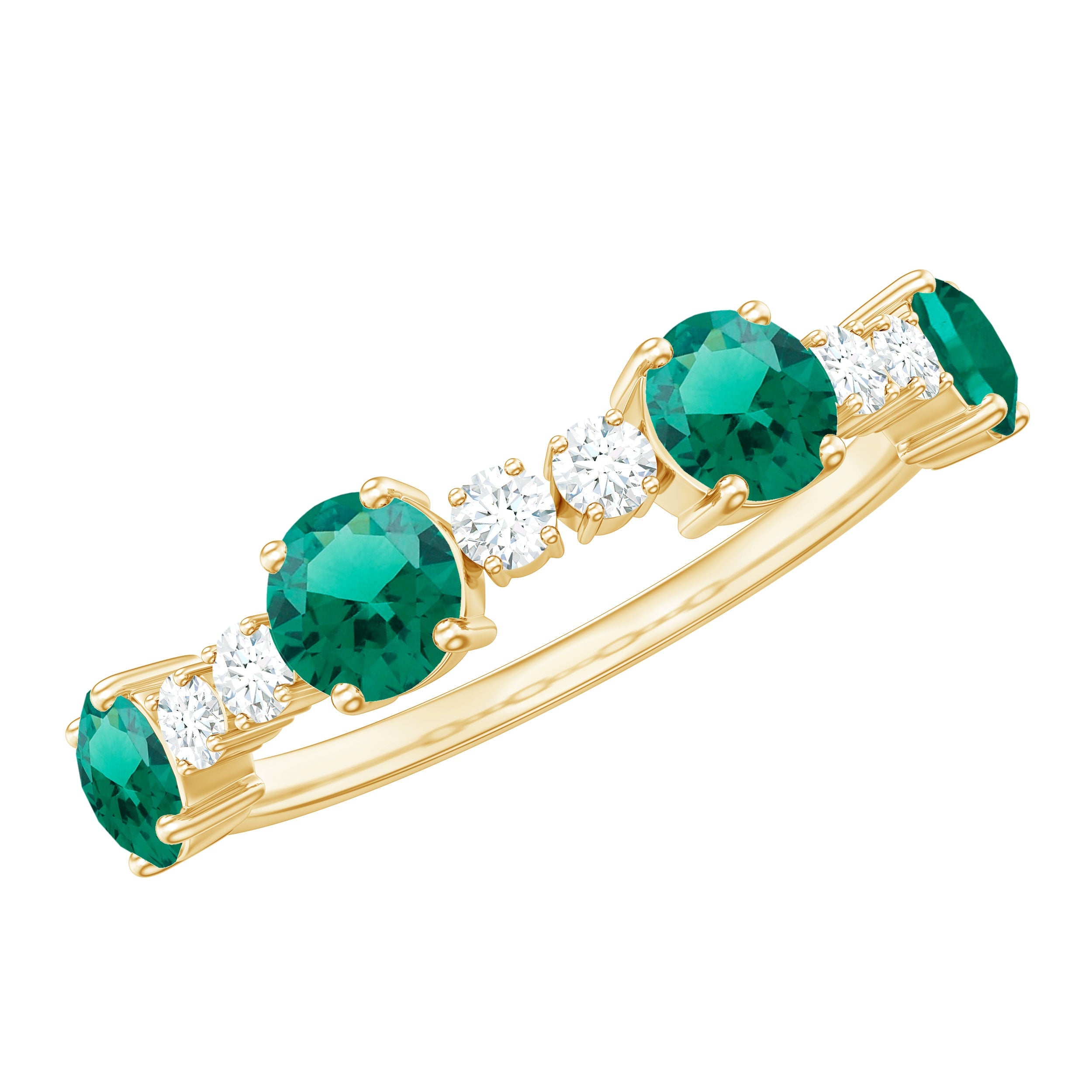 Lab Grown Emerald Ring – Half Eternity Band With Diamond Accents | Prong Set Gemstones