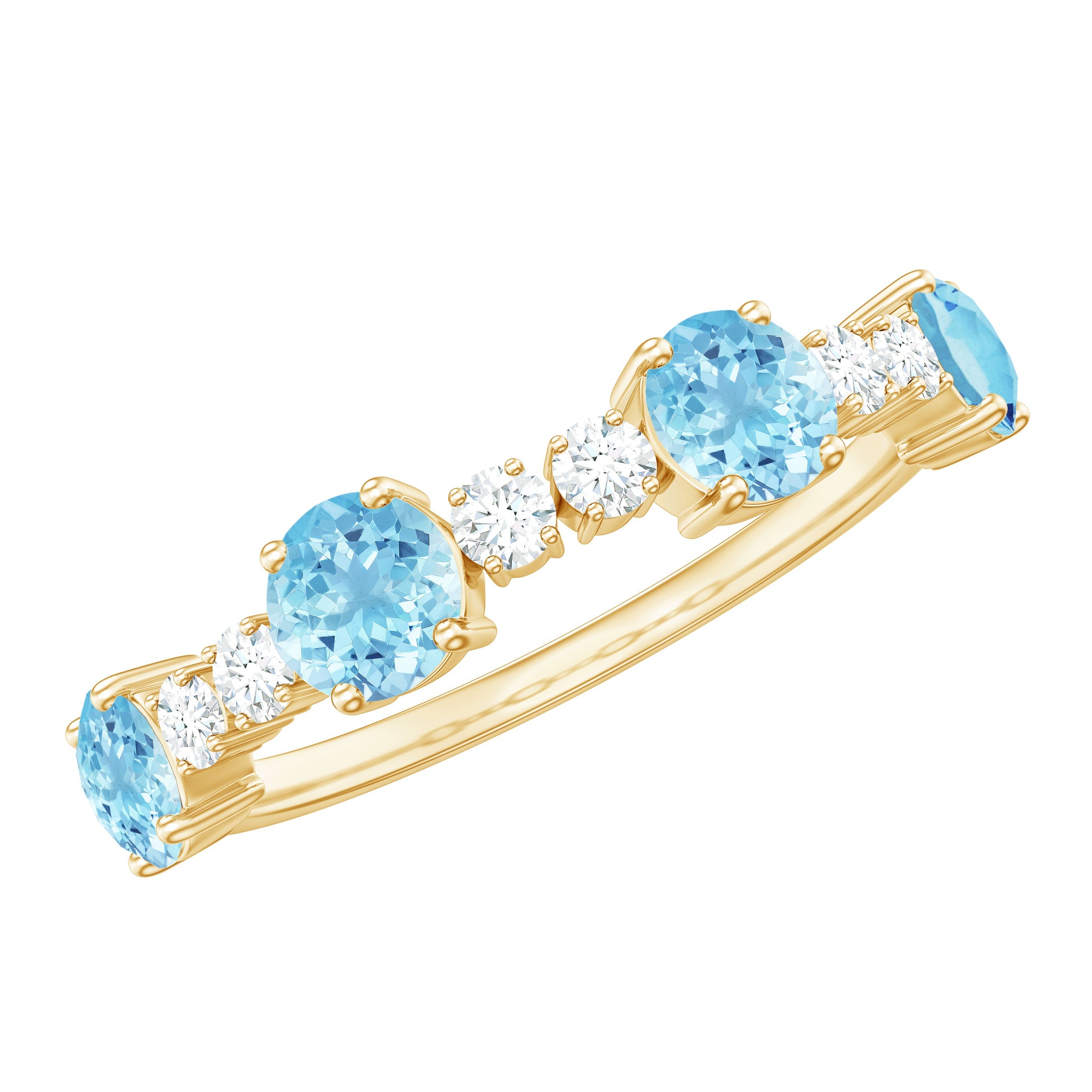 Aquamarine Eternity Ring – Diamond Half Eternity Band With Prong Setting