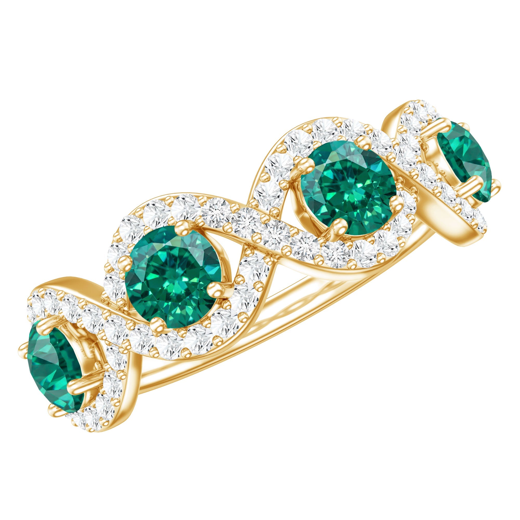 Lab Grown Emerald Ring – Infinity Wedding Band With Diamond Half Eternity Design