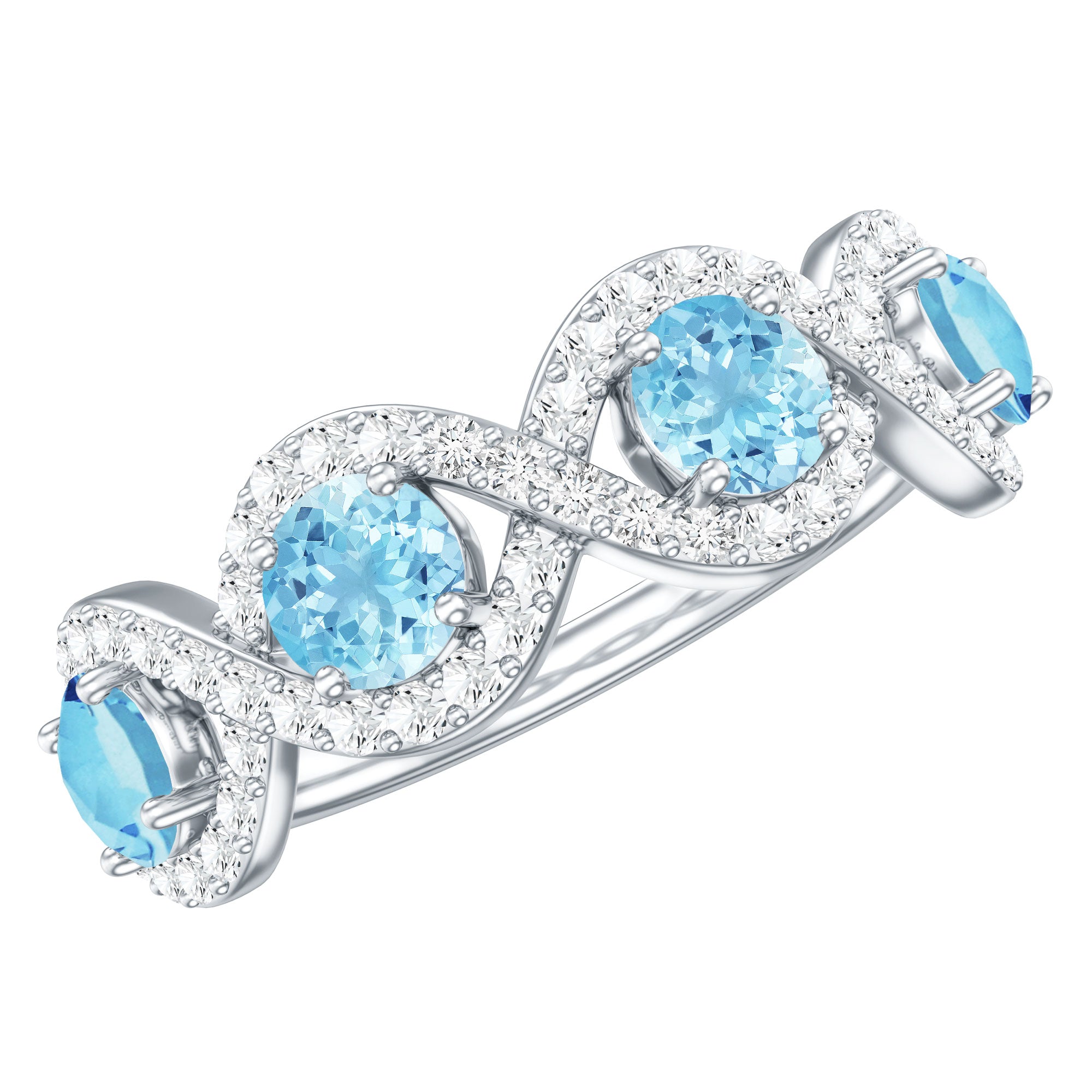 Braided Eternity Ring – Aquamarine Half Eternity Band with Diamond Accents