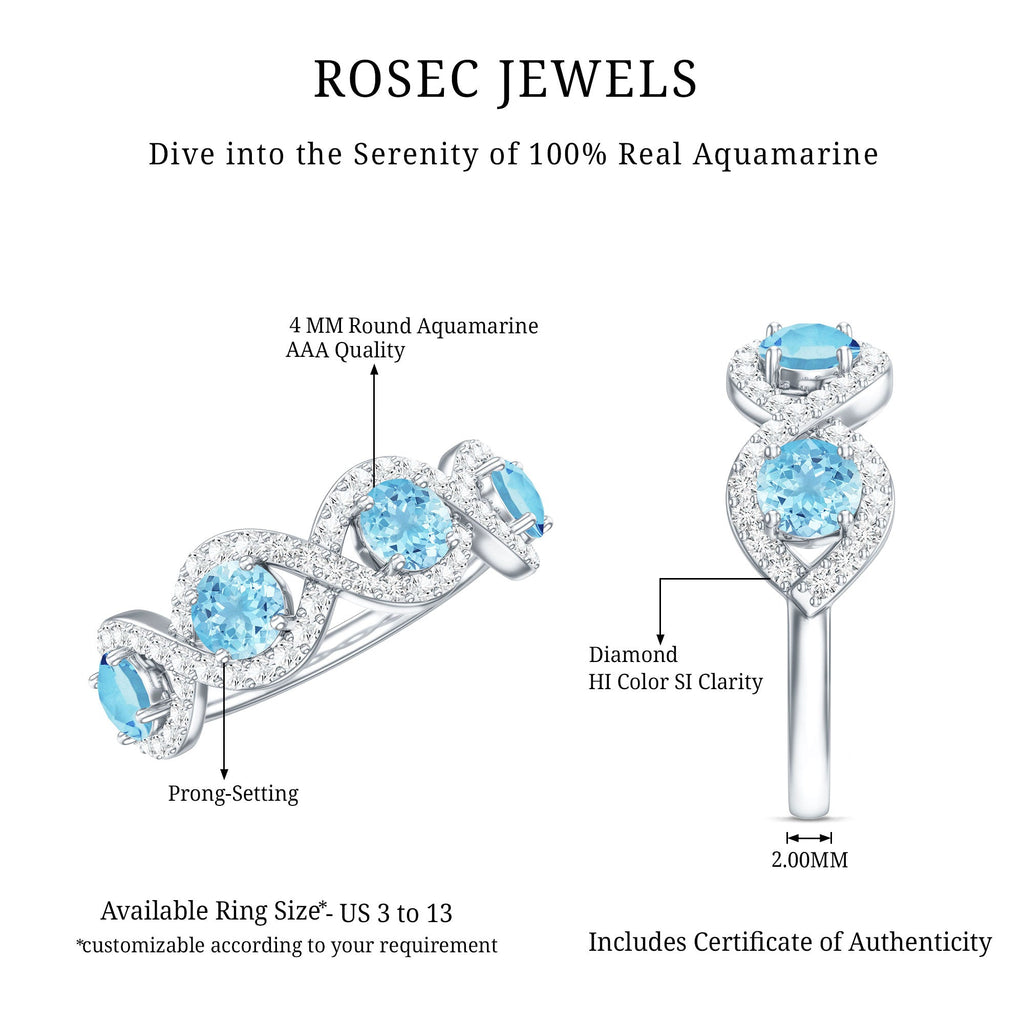 Braided Eternity Ring – Aquamarine Half Eternity Band with Diamond Accents