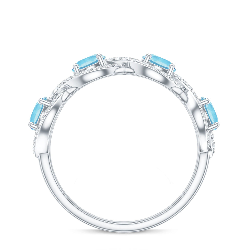 Braided Eternity Ring – Aquamarine Half Eternity Band with Diamond Accents
