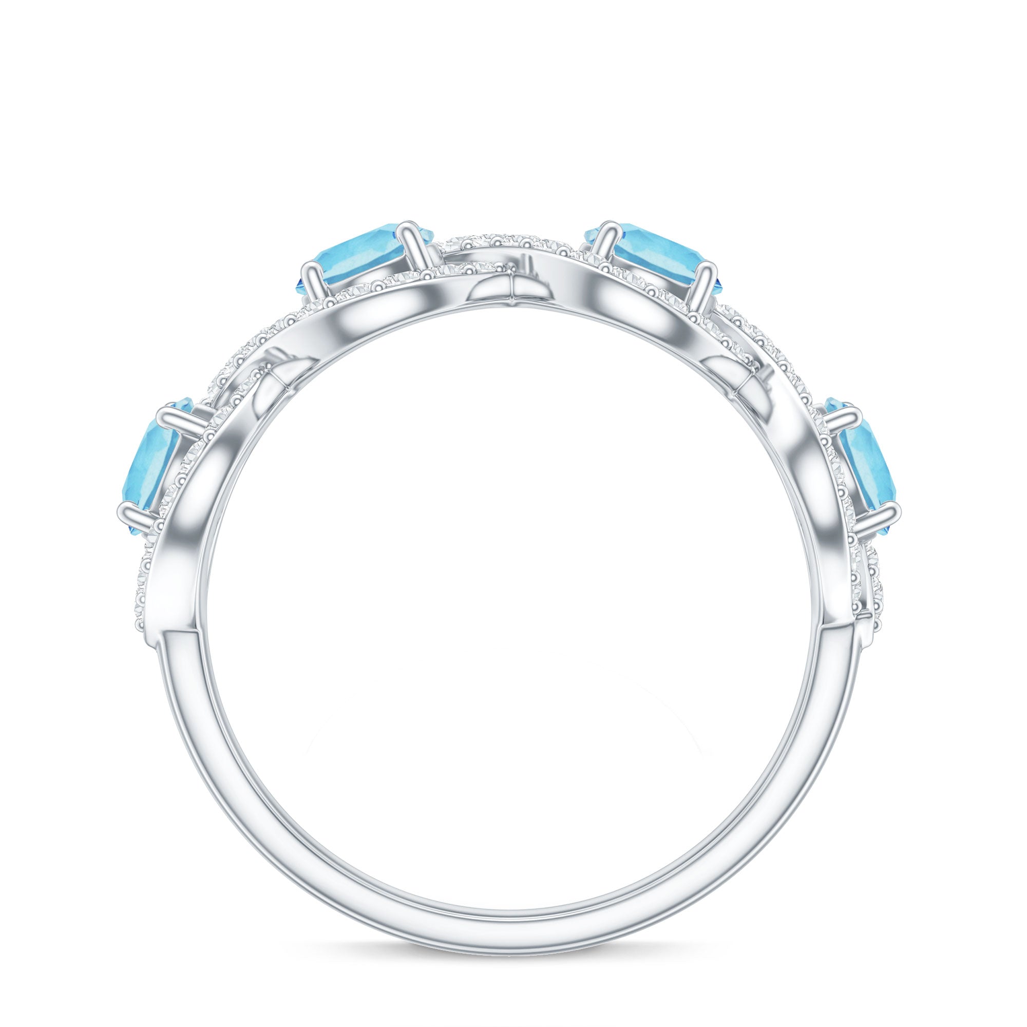Braided Eternity Ring – Aquamarine Half Eternity Band with Diamond Accents