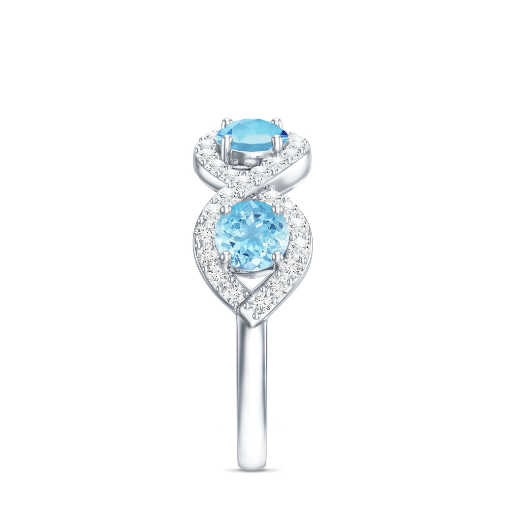 Braided Eternity Ring – Aquamarine Half Eternity Band with Diamond Accents