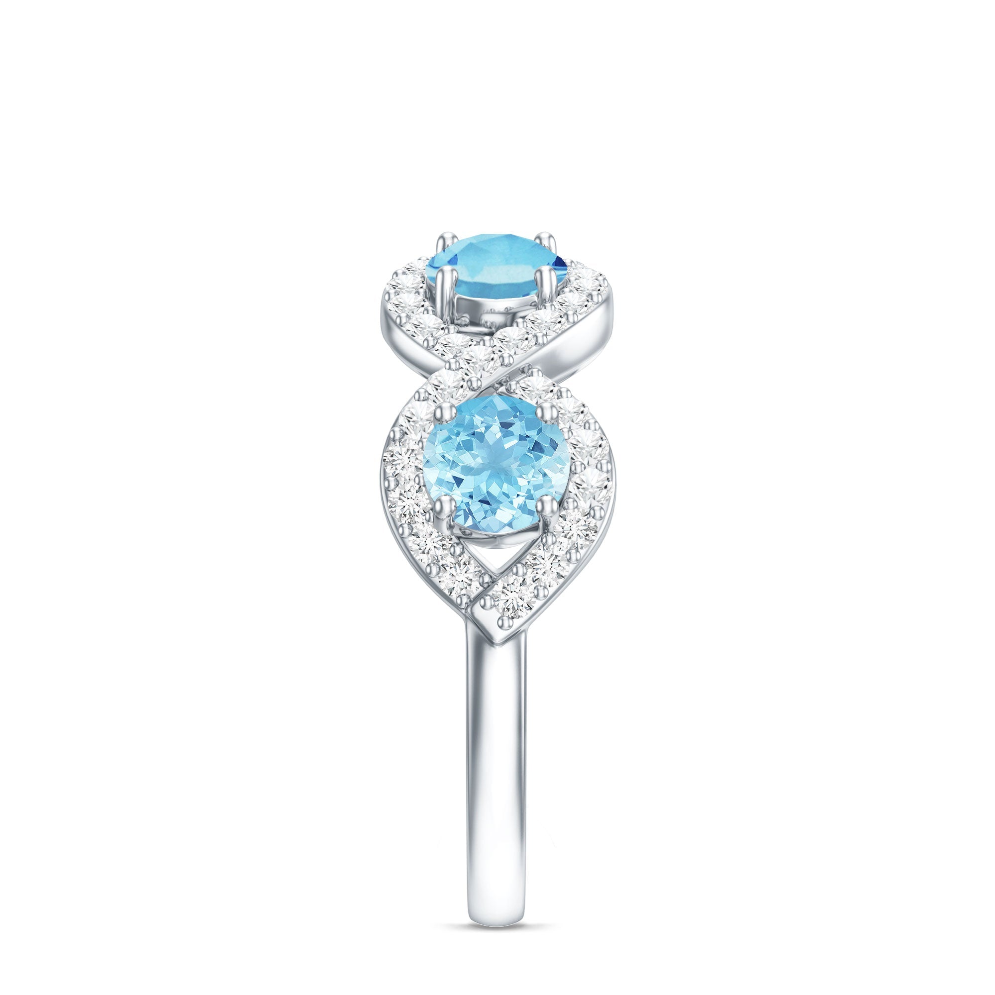 Braided Eternity Ring – Aquamarine Half Eternity Band with Diamond Accents