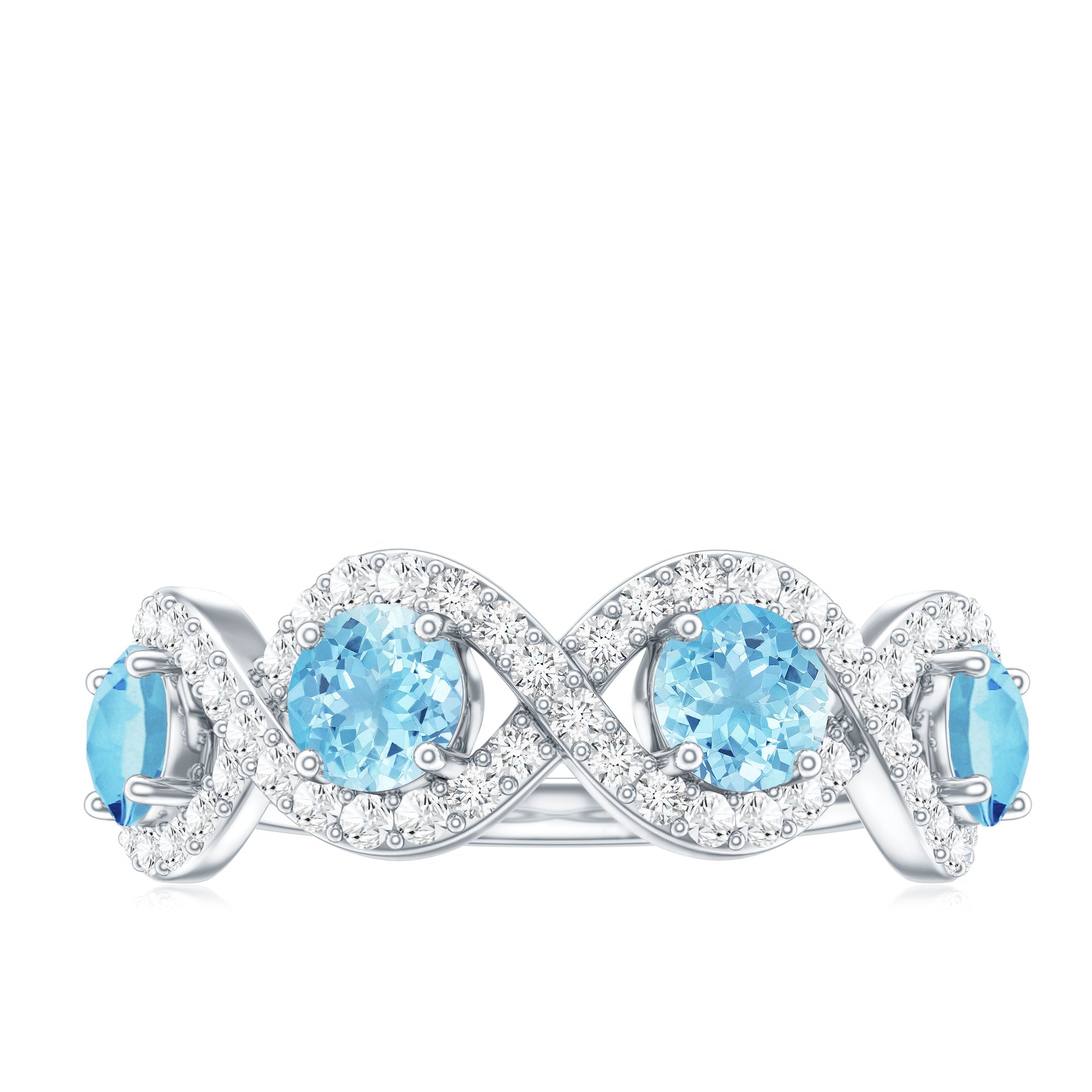 Braided Eternity Ring – Aquamarine Half Eternity Band with Diamond Accents