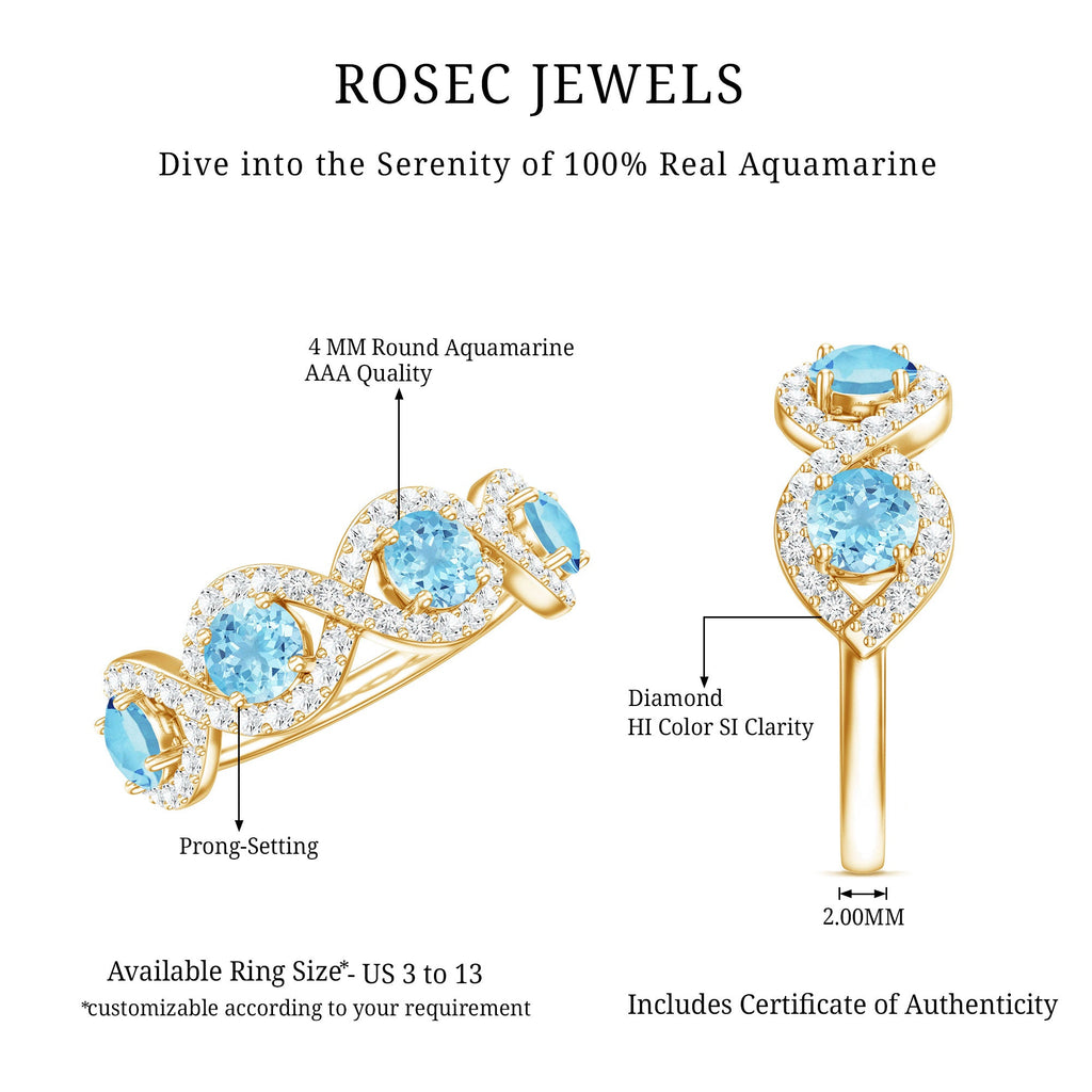 Braided Eternity Ring – Aquamarine Half Eternity Band with Diamond Accents