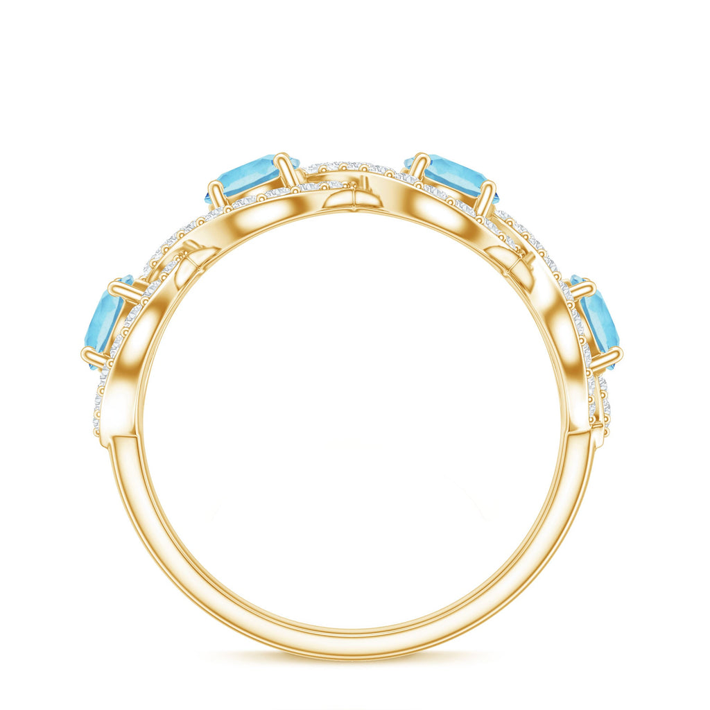 Braided Eternity Ring – Aquamarine Half Eternity Band with Diamond Accents