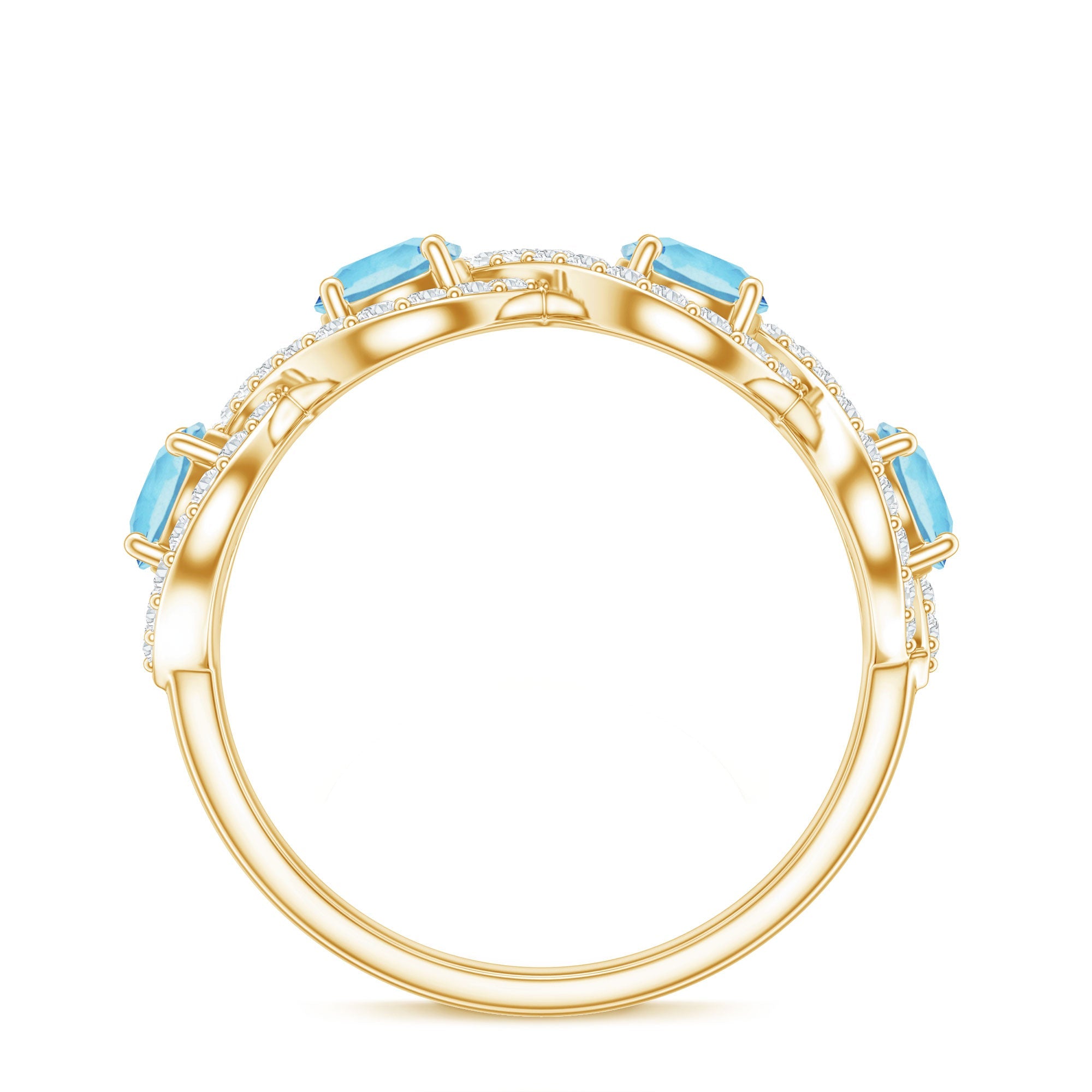 Braided Eternity Ring – Aquamarine Half Eternity Band with Diamond Accents