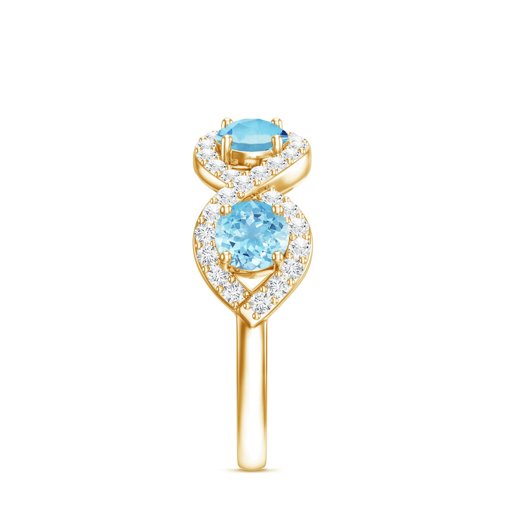 Braided Eternity Ring – Aquamarine Half Eternity Band with Diamond Accents