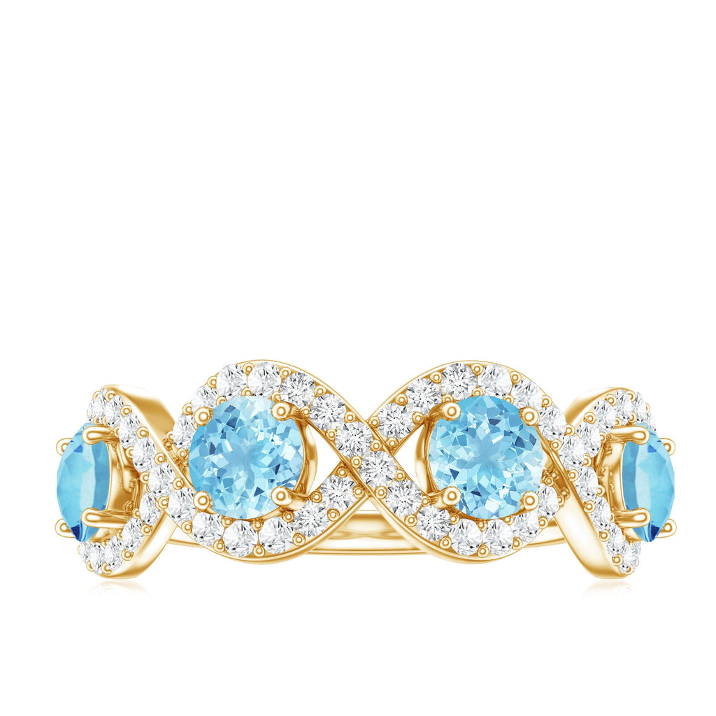 Braided Eternity Ring – Aquamarine Half Eternity Band with Diamond Accents