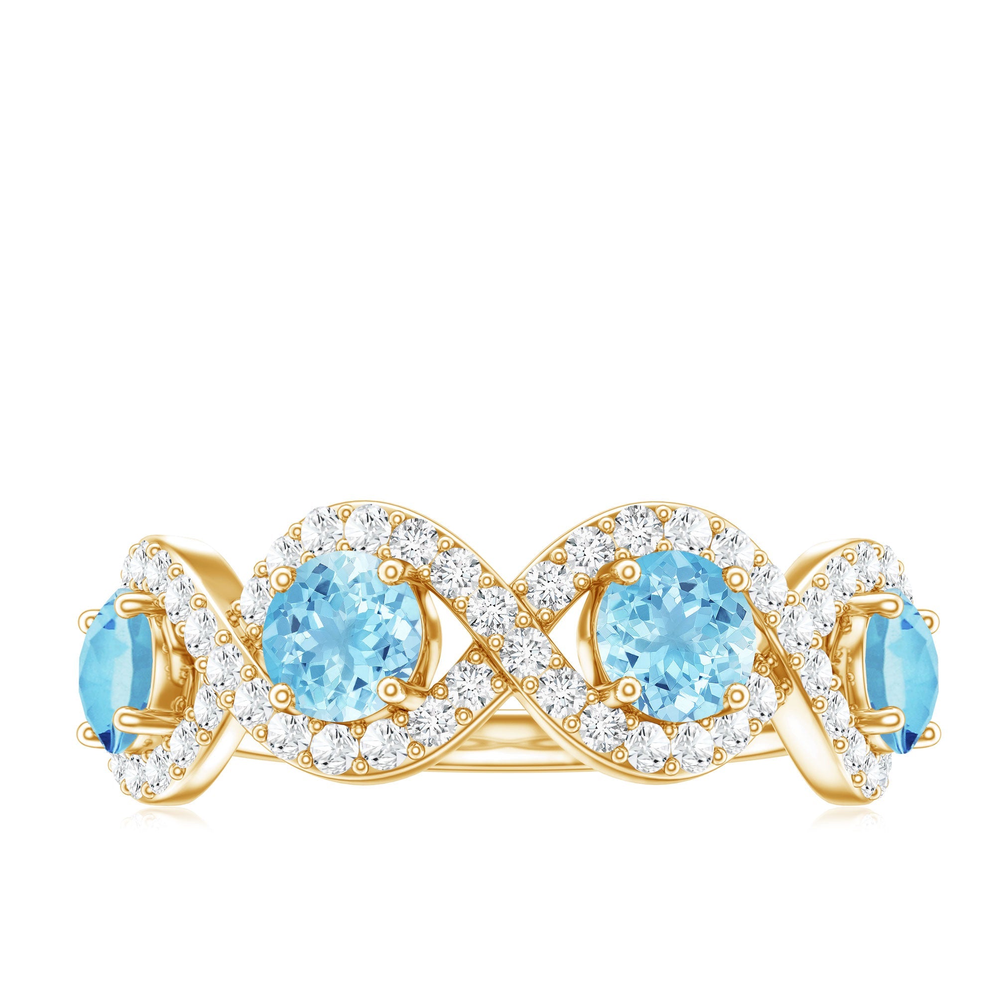 Braided Eternity Ring – Aquamarine Half Eternity Band with Diamond Accents