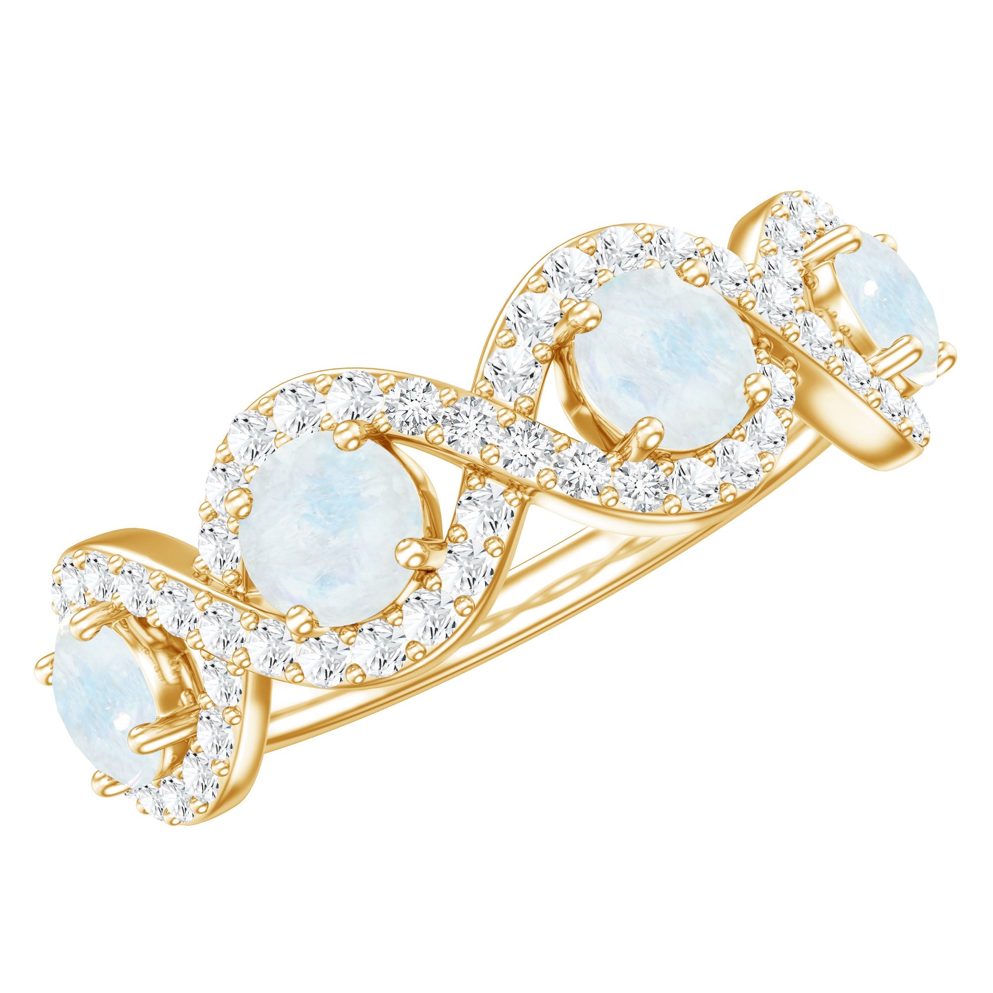 Moonstone Eternity Ring – Diamond Half Ring | AAA Quality Blue Moonstone Jewelry