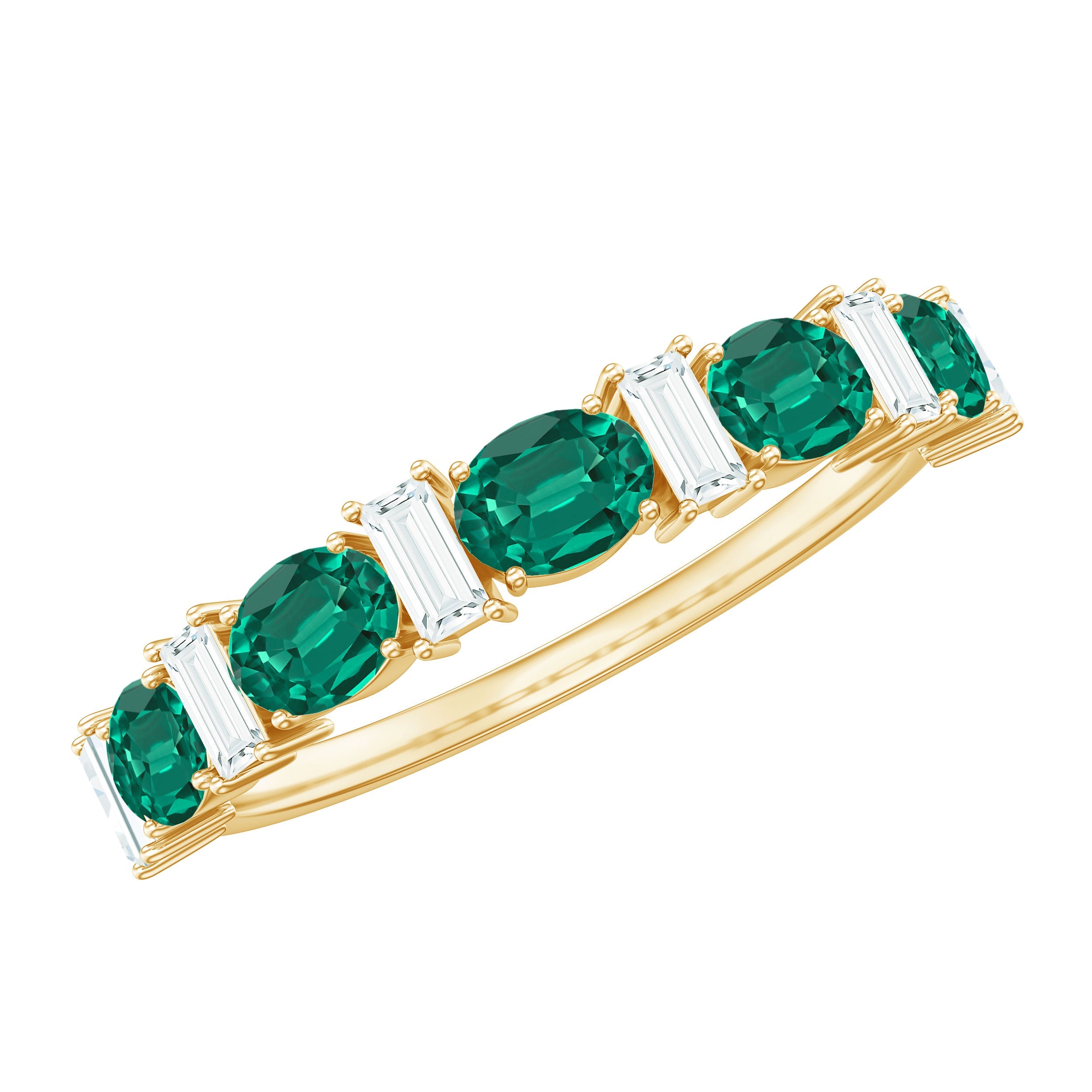 Lab Grown Emerald Ring – Half Eternity Band with Moissanite | Rosec Jewels Jewelry