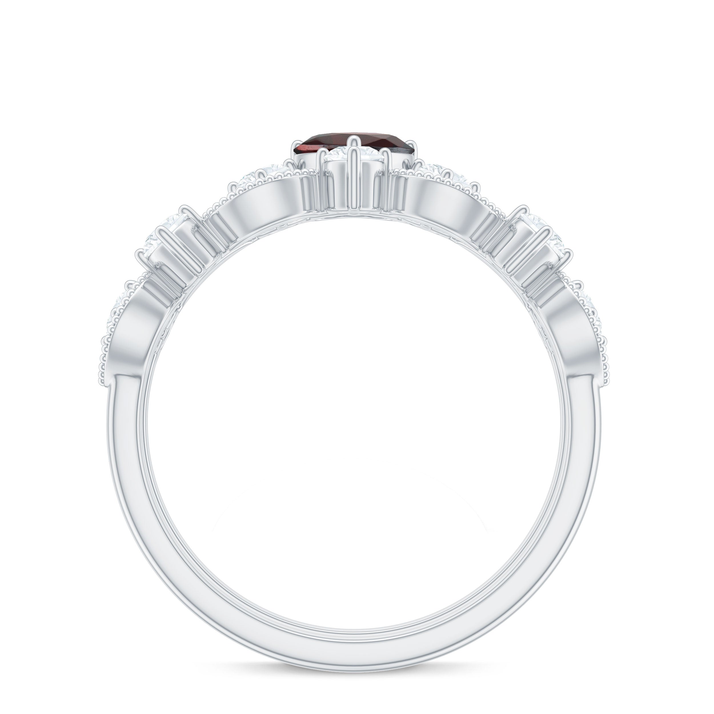Garnet Heart Engagement Ring – 4 Carat Garnet Ring with Diamond Wedding Band Set