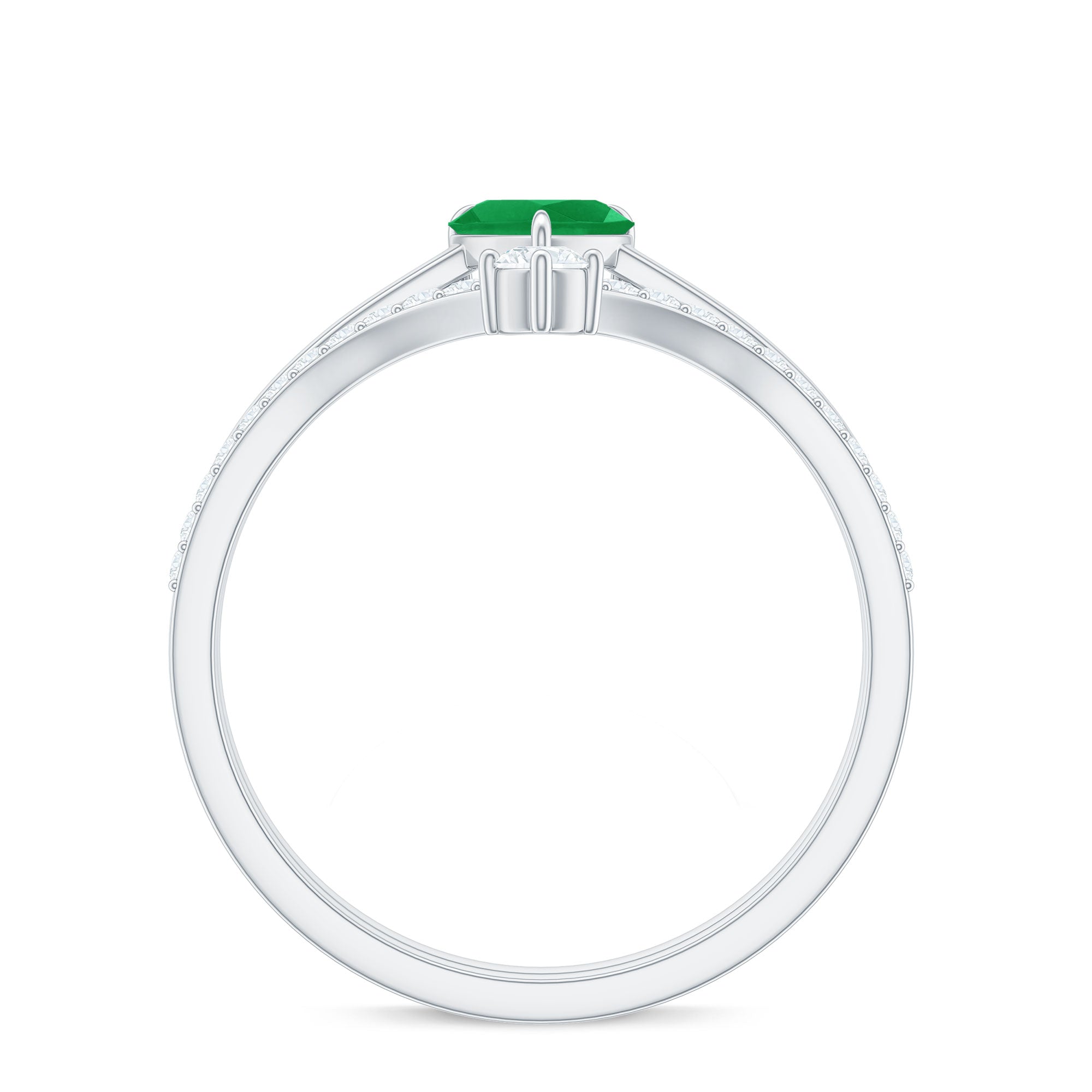 Certified Real Emerald Diamond Heart Wedding Ring Set