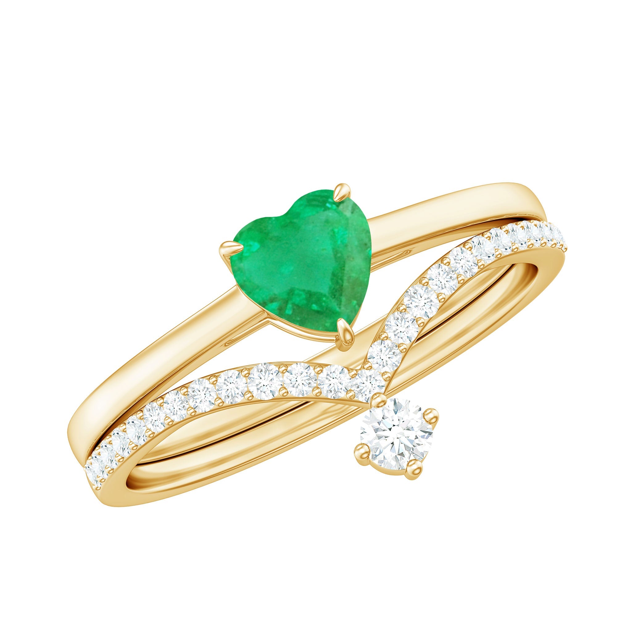 Emerald Diamond Wedding Ring Heart Shaped Ring Set – AAA Quality Emerald & Curved Diamond Band