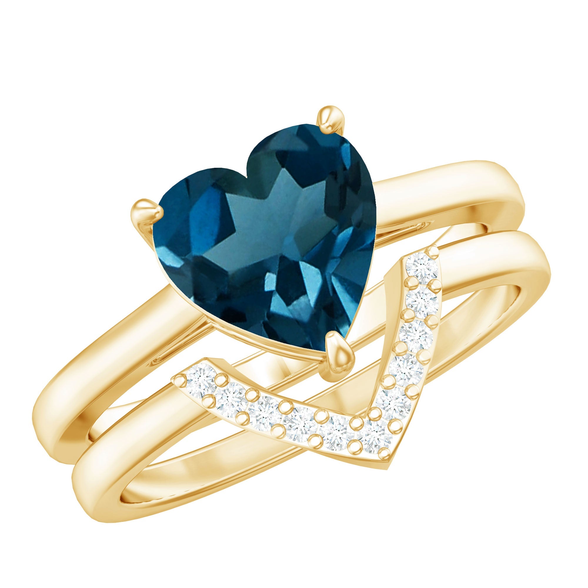 2 Carat London Blue Topaz Heart Ring Set with Diamond