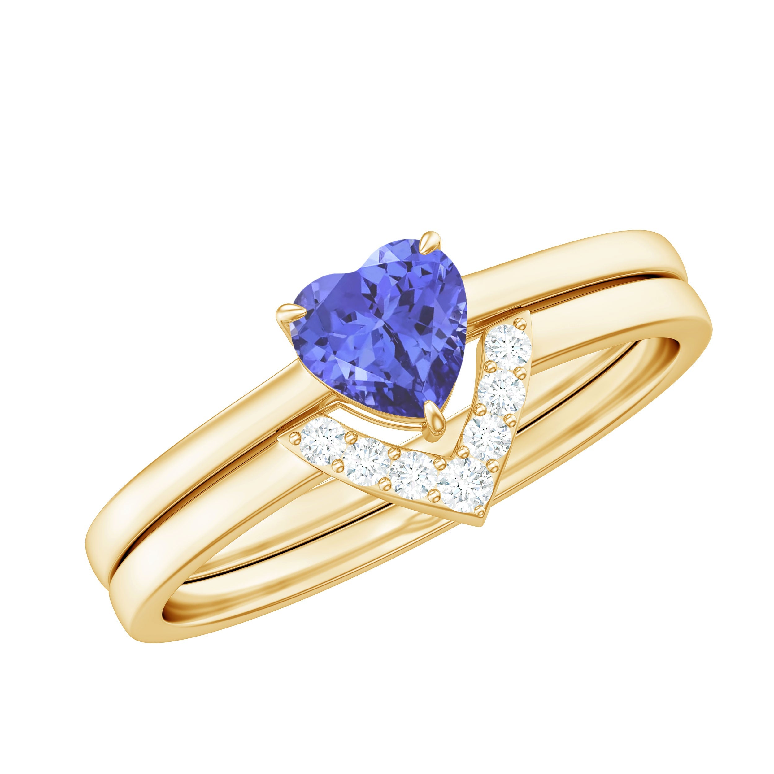 Heart Shape Tanzanite Ring – AAA Quality Engagement Ring Set With Diamond Wedding Band