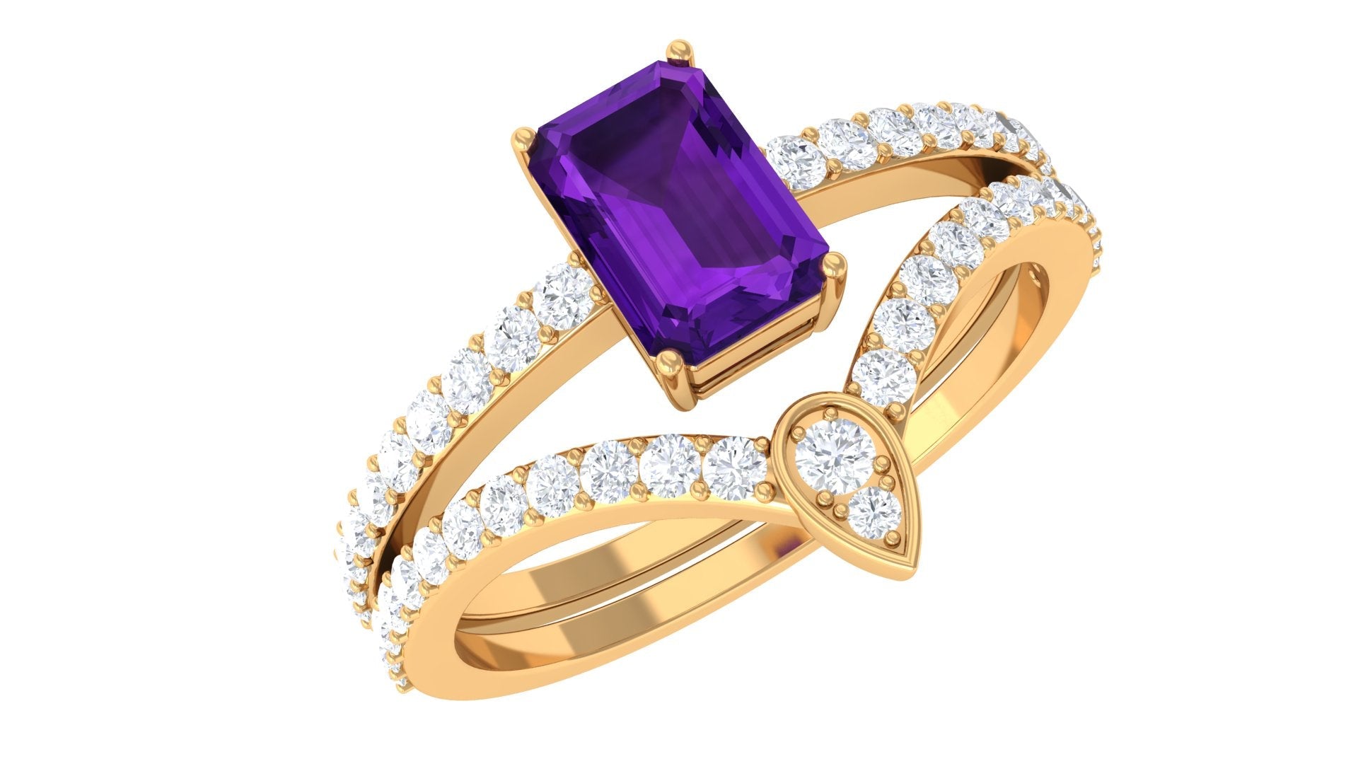 Amethyst Wedding Ring Set – 1.4 Carat Emerald Cut Solitaire Engagement Ring
