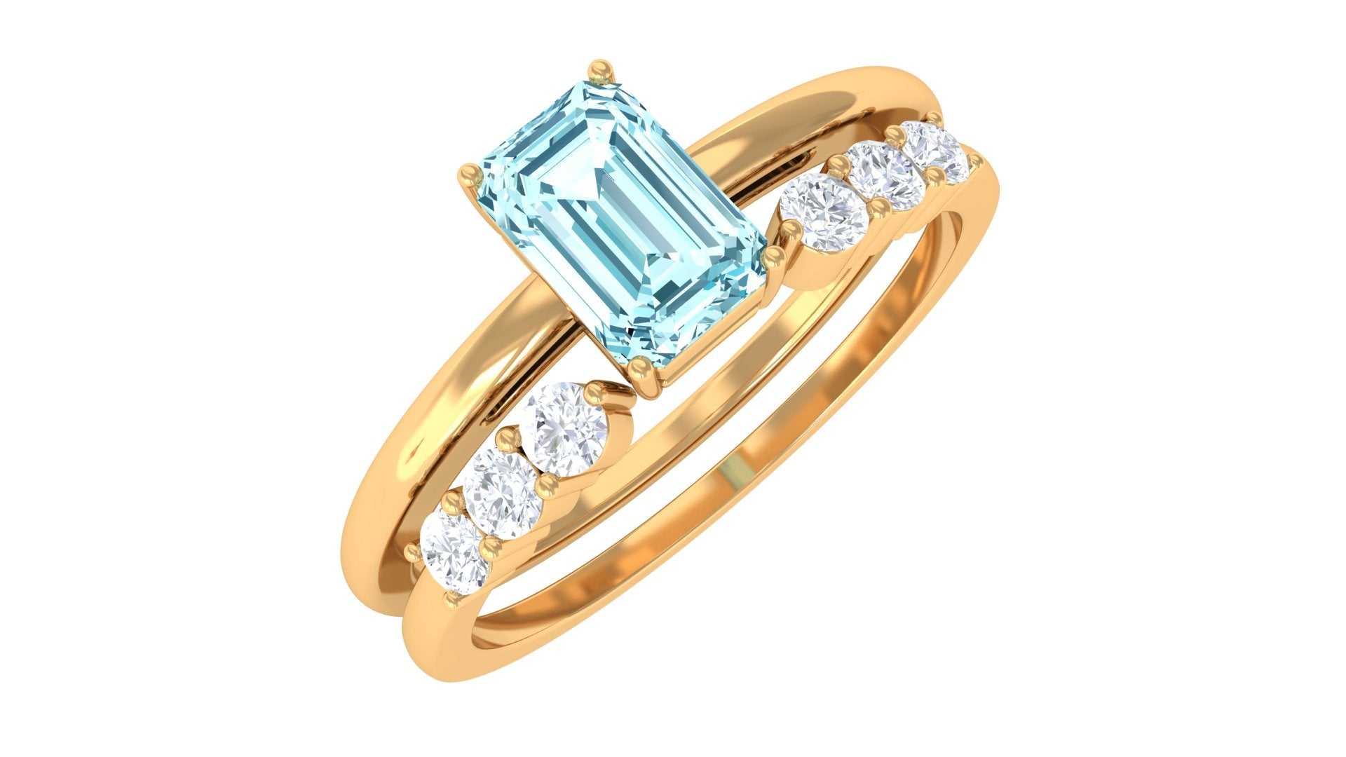Aquamarine Engagement Ring – Solitaire Emerald Cut With Round Diamond Accents