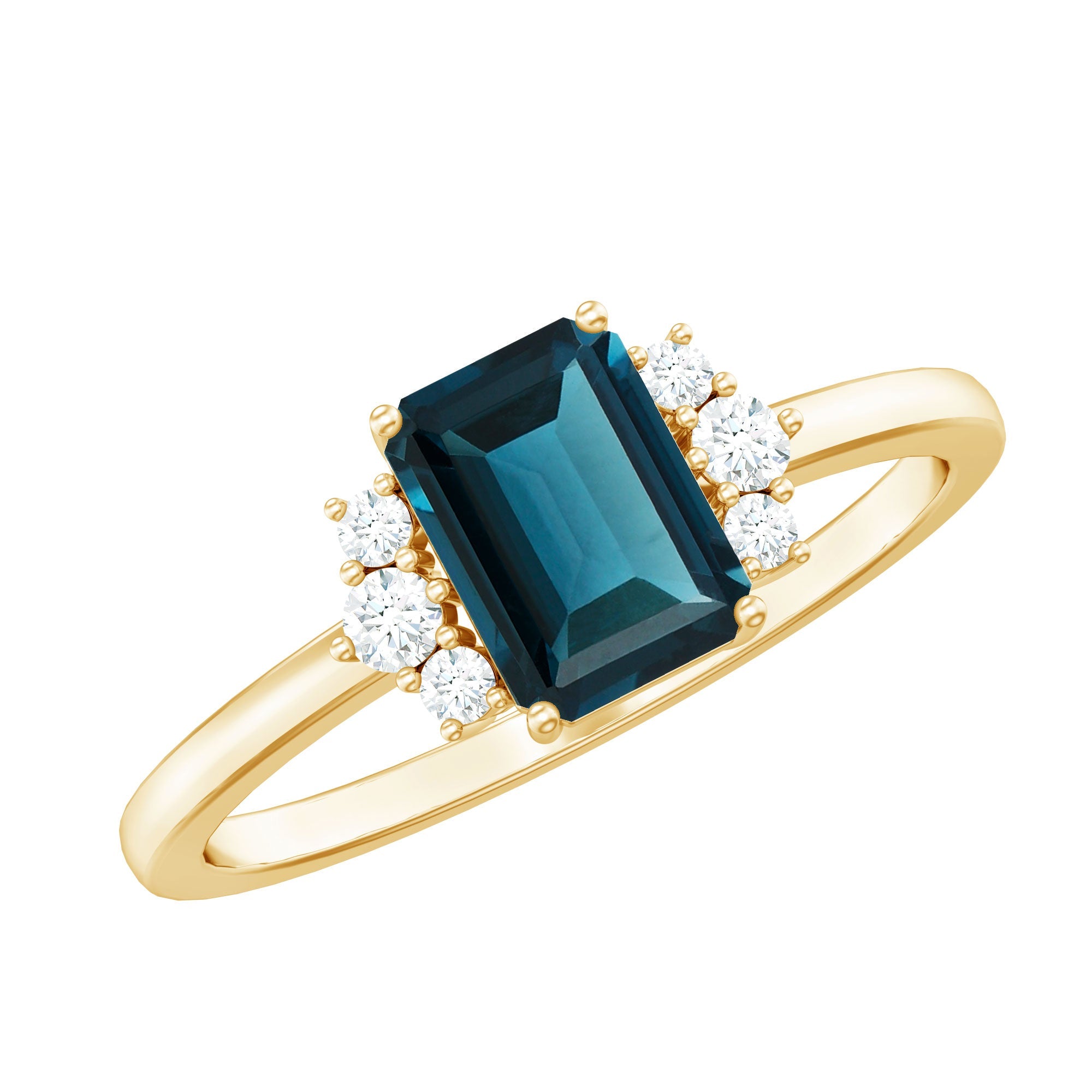 2.2 Carat Emerald Cut London Blue Topaz Diamond Engagement Ring with Certificate