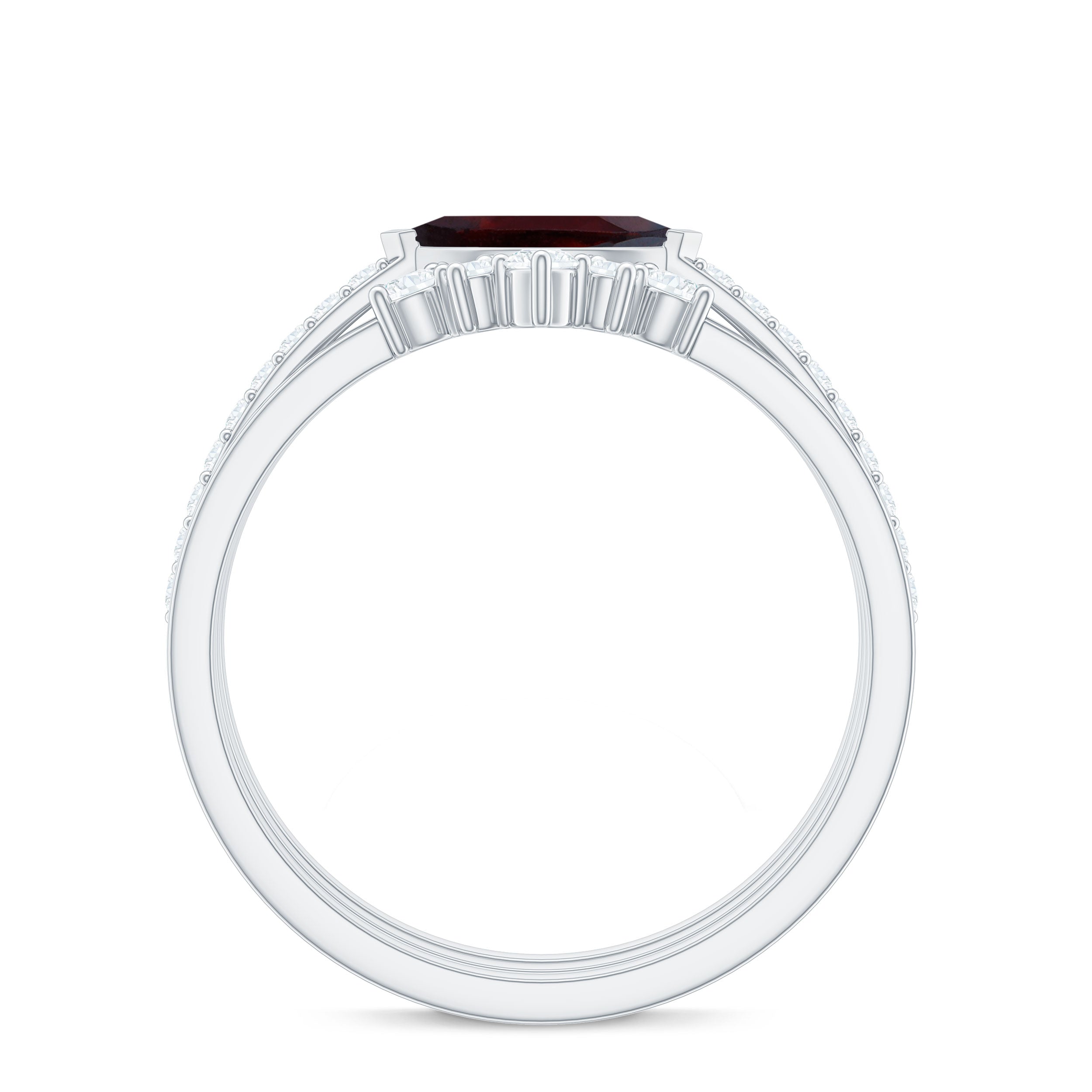 Natural Garnet Marquise Engagement Wedding Ring Set of 3 with Diamond