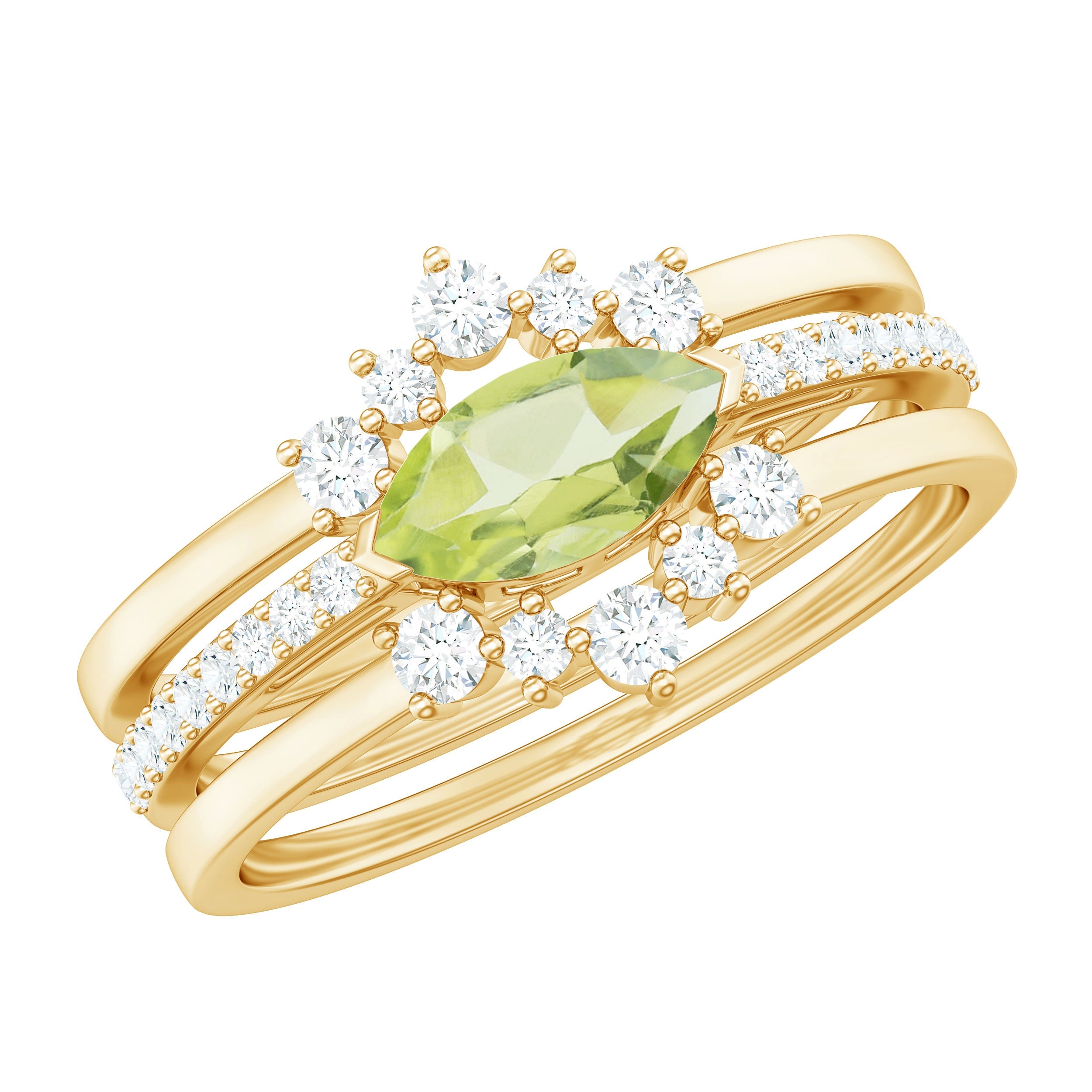 Peridot Bridal Ring Set – Marquise Peridot & Diamond Enhancer 3 Piece Set