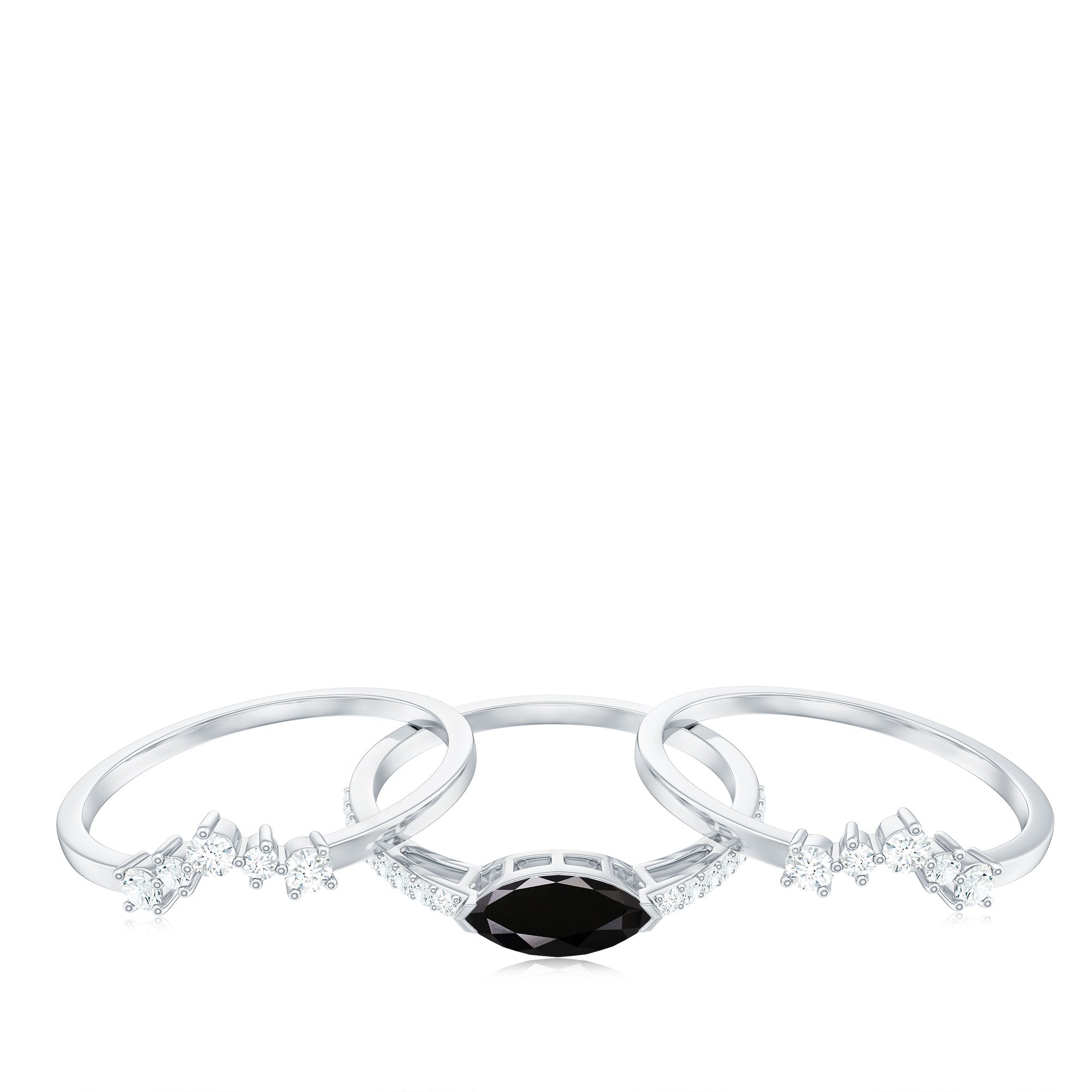 East West Set Black Onyx and Diamond Trio Wedding Ring Set