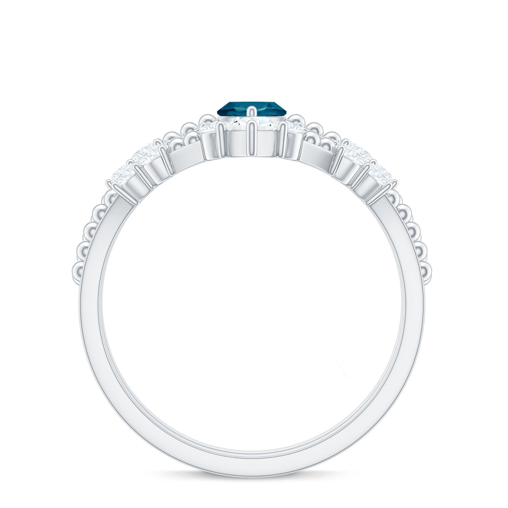 London Blue Topaz and Diamond Wedding Ring Set with Beaded Details