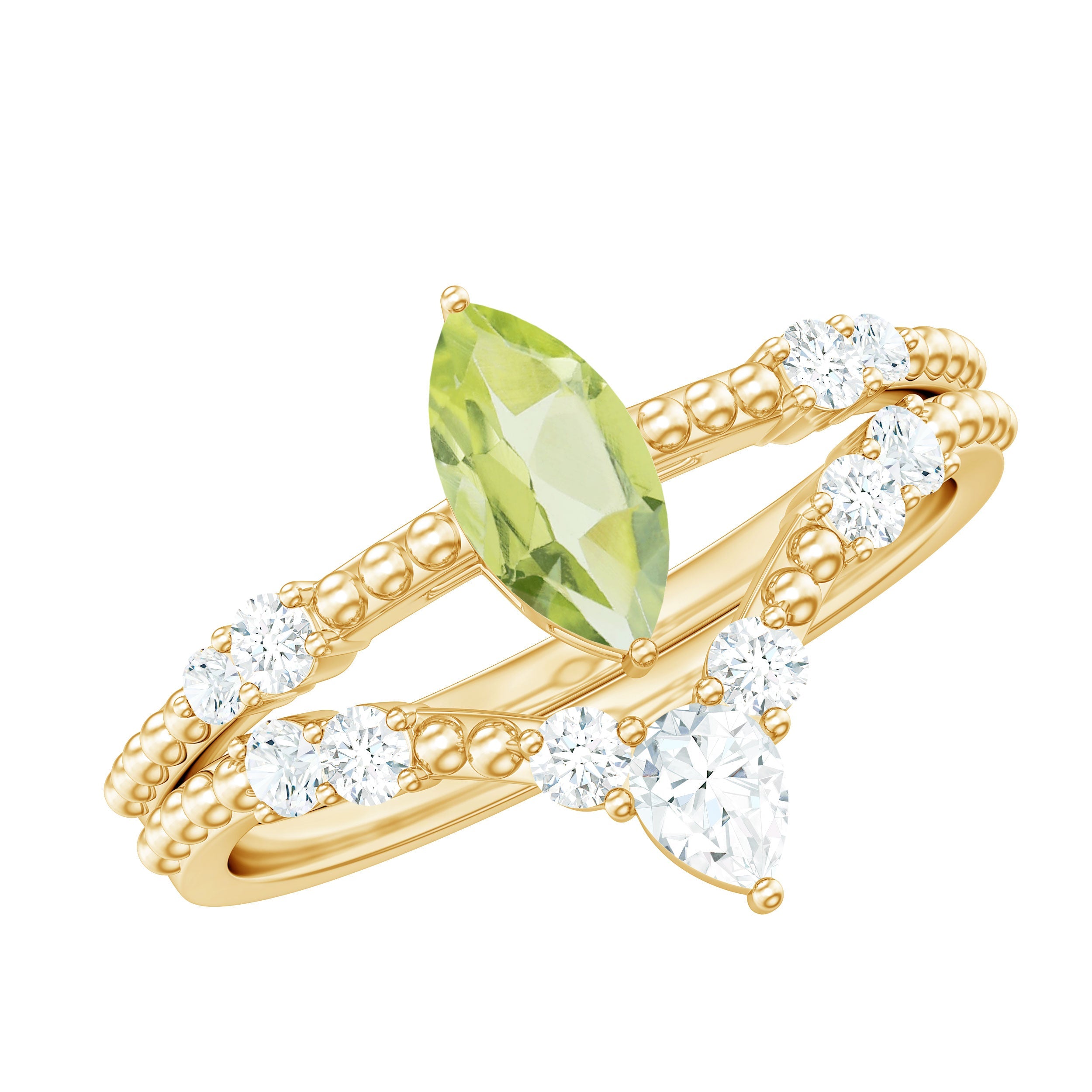 Peridot Engagement Ring – Natural Marquise Wedding Band With Moissanite Accents